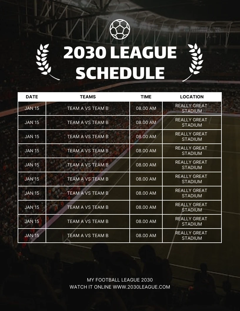 Printable Sports Schedule Template