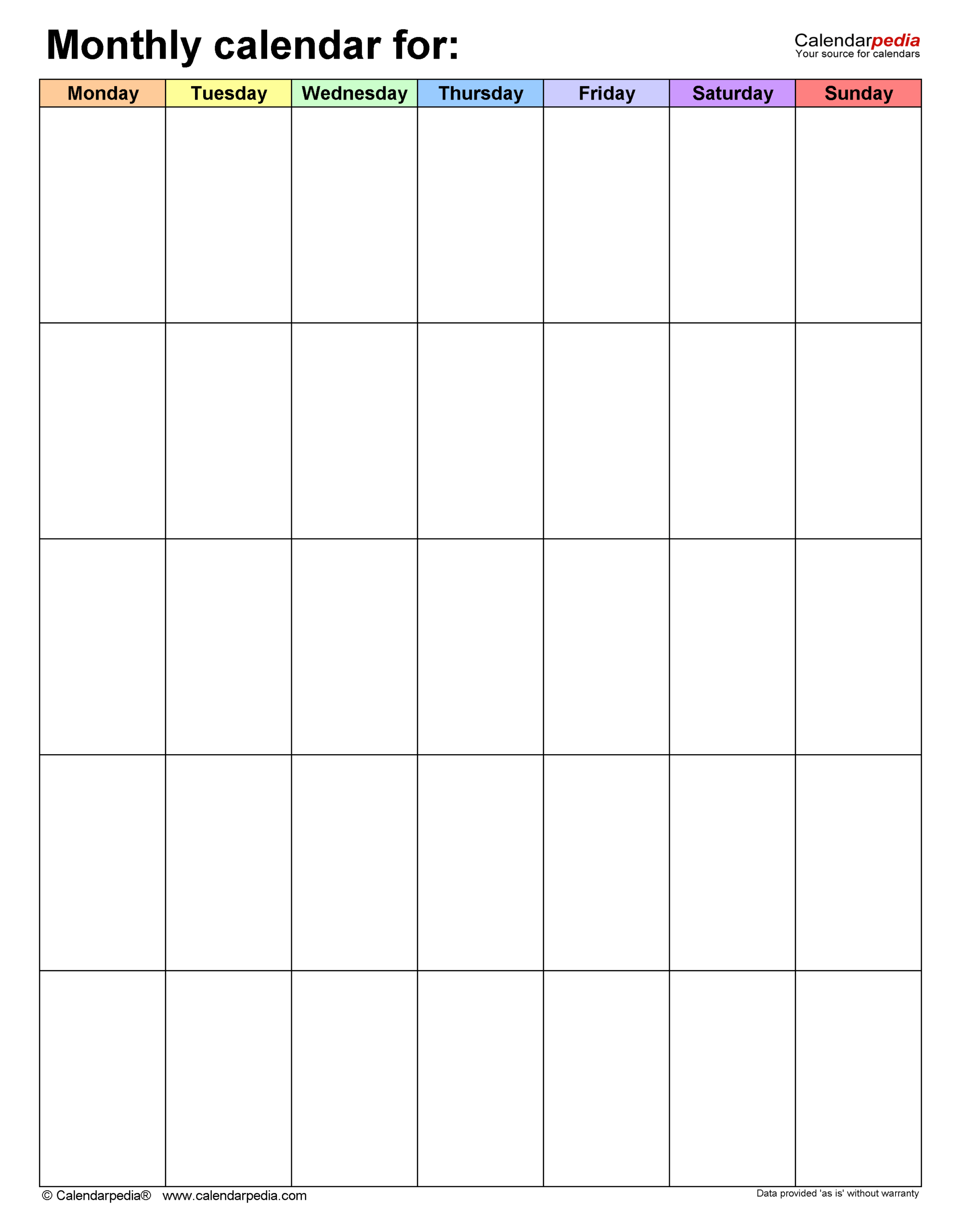 Blank Monthly Calendar Templates For Microsoft Excel