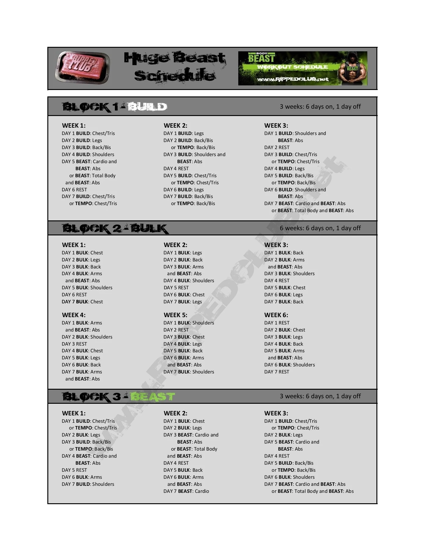 BODY BEAST Workout Schedule Huge Beast Pages 1 1 Flip PDF Download FlipHTML5