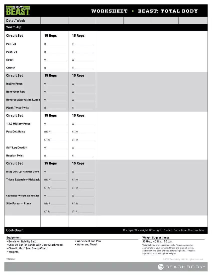 Body Beast Workout Sheet Fill Out Printable PDF Forms Online