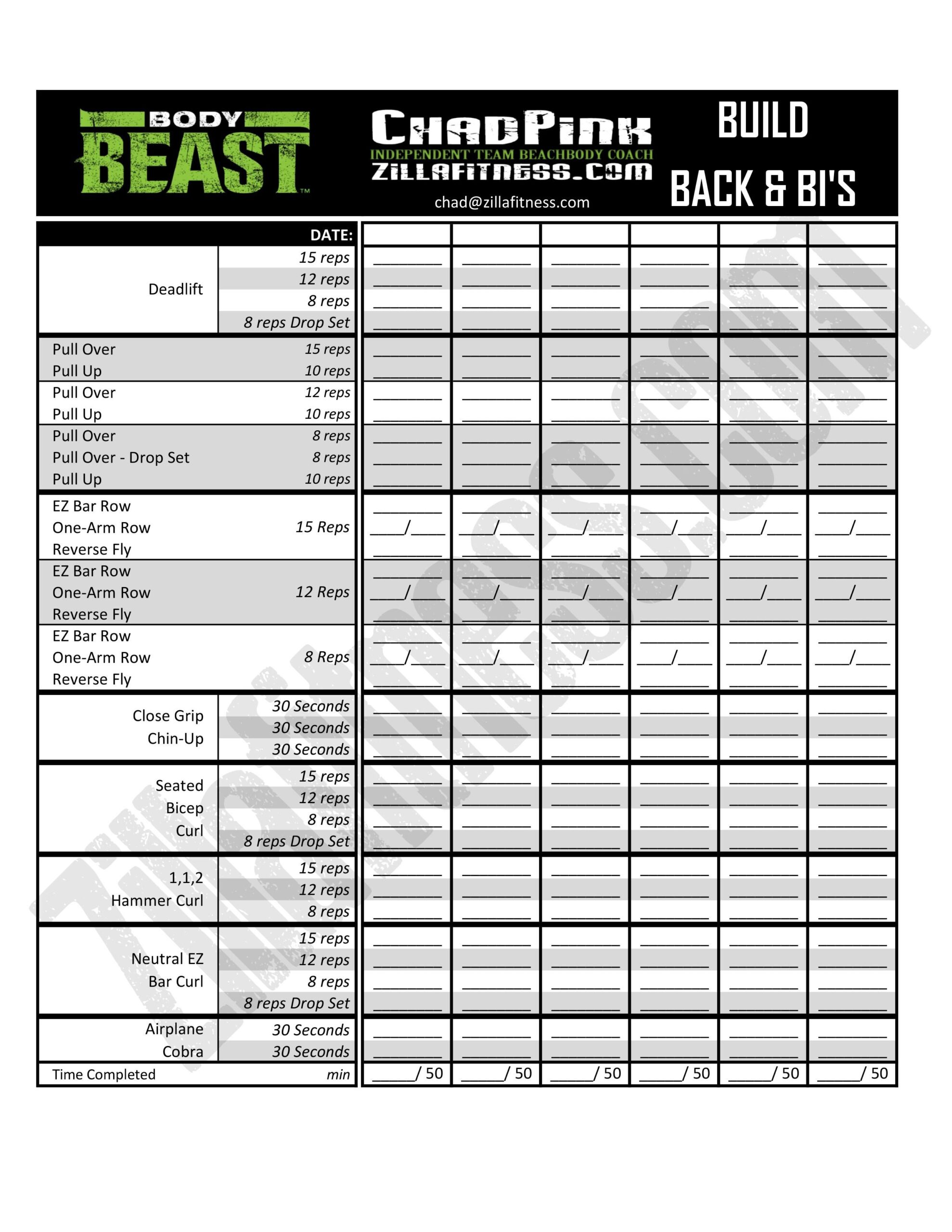 Body Beast Workout Sheets
