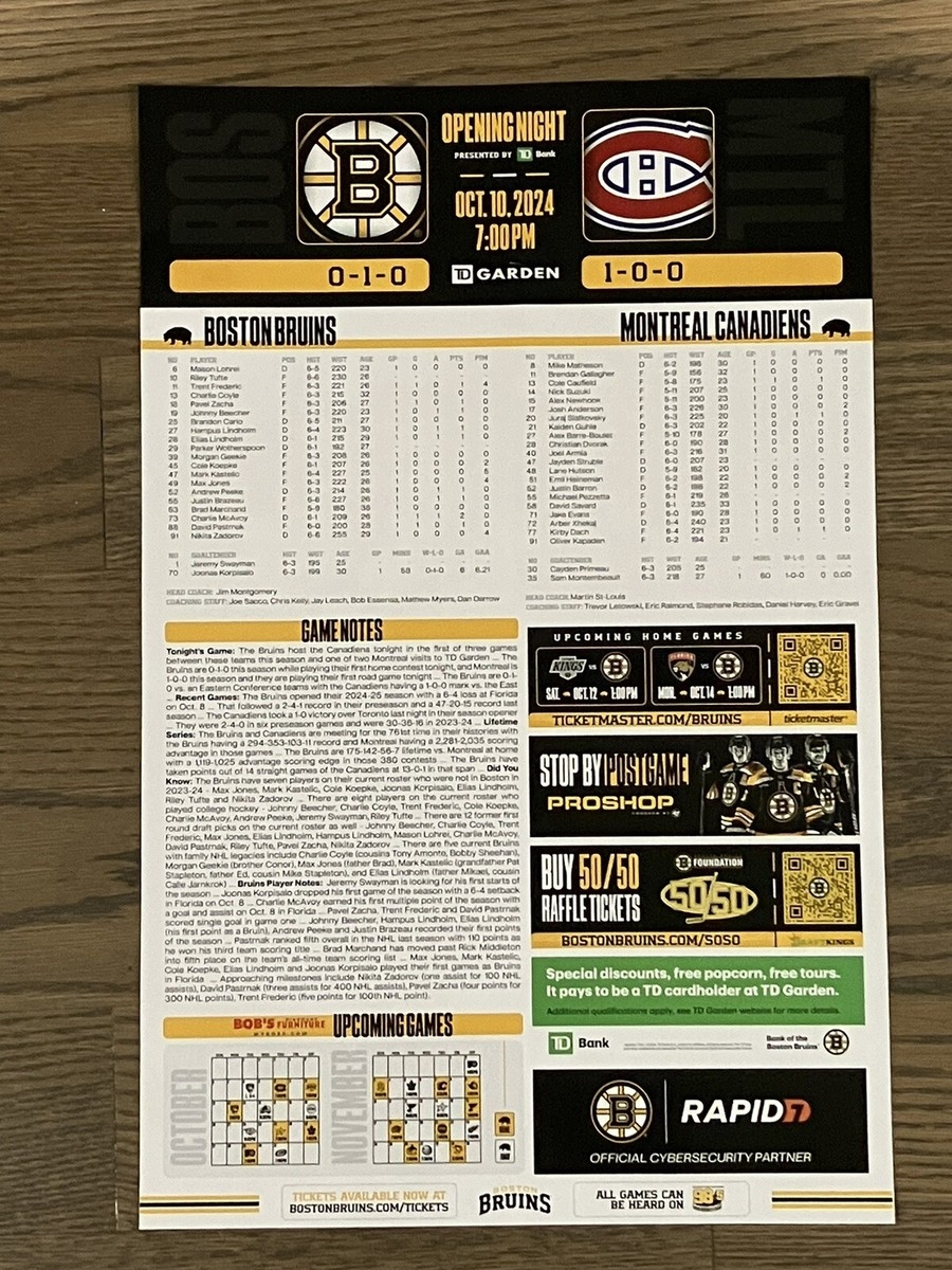 Boston Bruins 2024 2025 Schedule Magnet With Game Poster 10 10 24 EBay