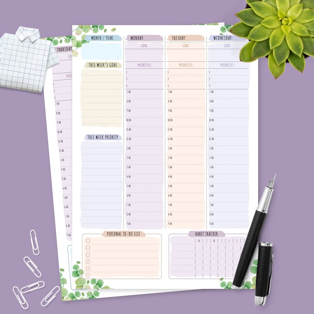 Botanical Weekly Planner Undated Template Printable PDF Botanical Weekly Planner Undated Template Printable PDF