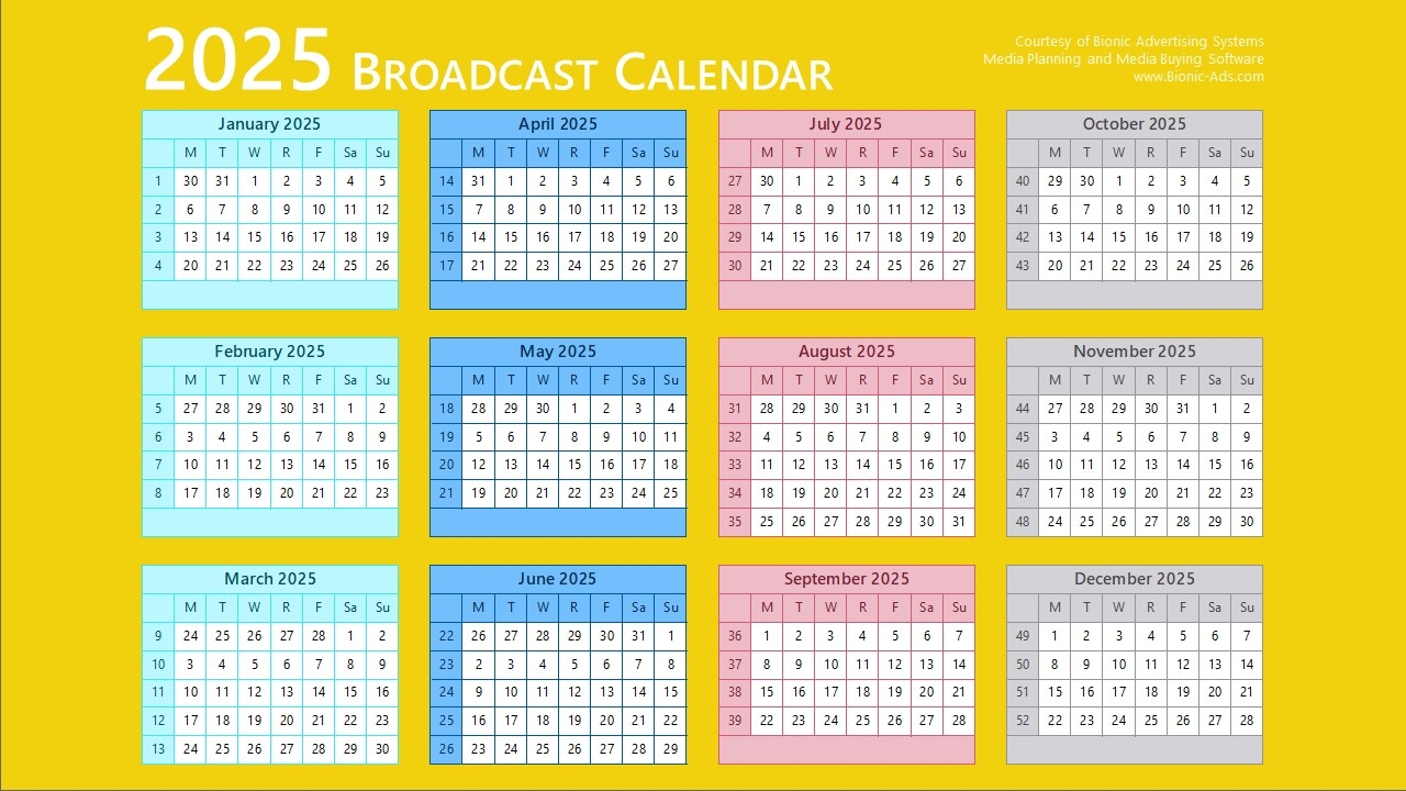 Broadcast Calendar 2025 Free Downloads Customizable
