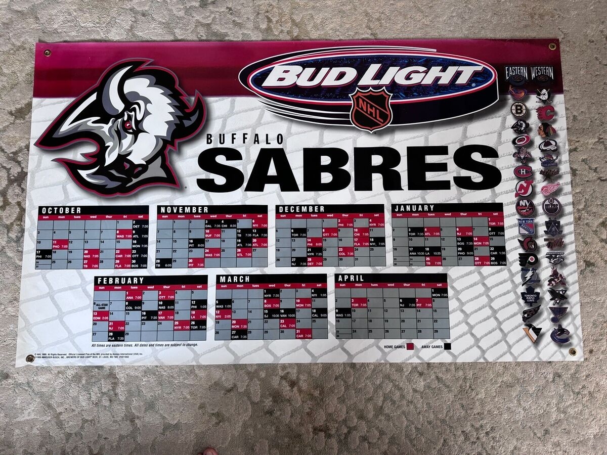 BUFFALO SABRES 1999 Bud Light Vintage Poster Banner Schedule 60 X 36 EBay