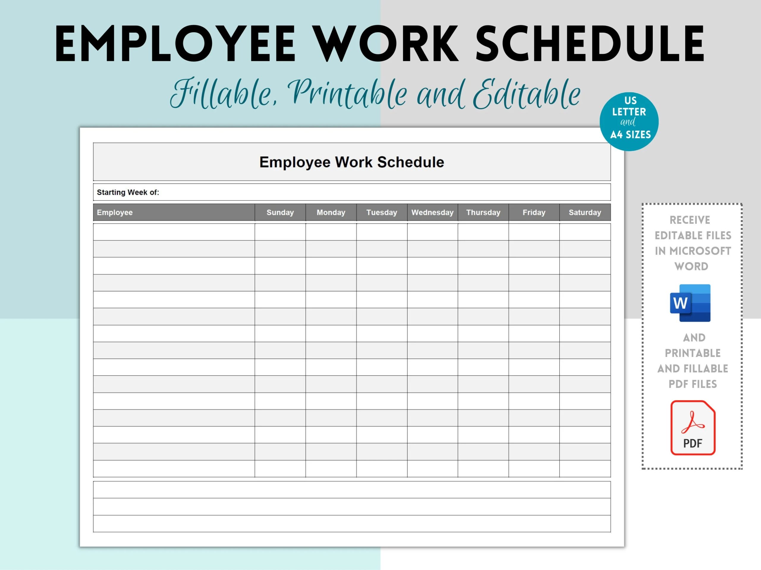 Business Employee Work Schedule Employee Time Sheet Employee Schedule Employee Scheduling Work Hours Log Editable Word PDF Etsy Finland