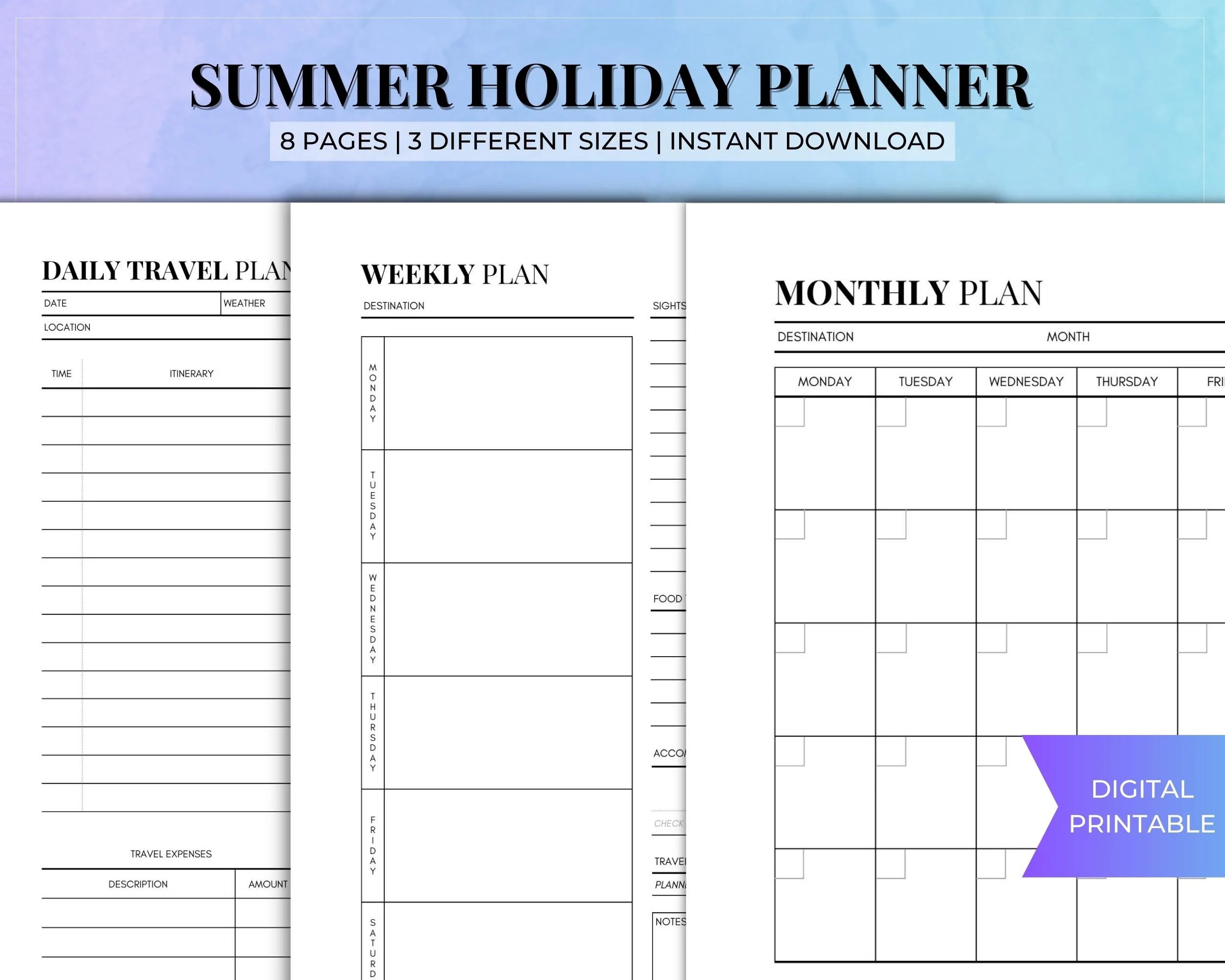 Buy Summer Holiday Planner Travel Itinerary Journal Printable Travel Planner Journal Template Vacation Digital Planner Insert Online In India Etsy
