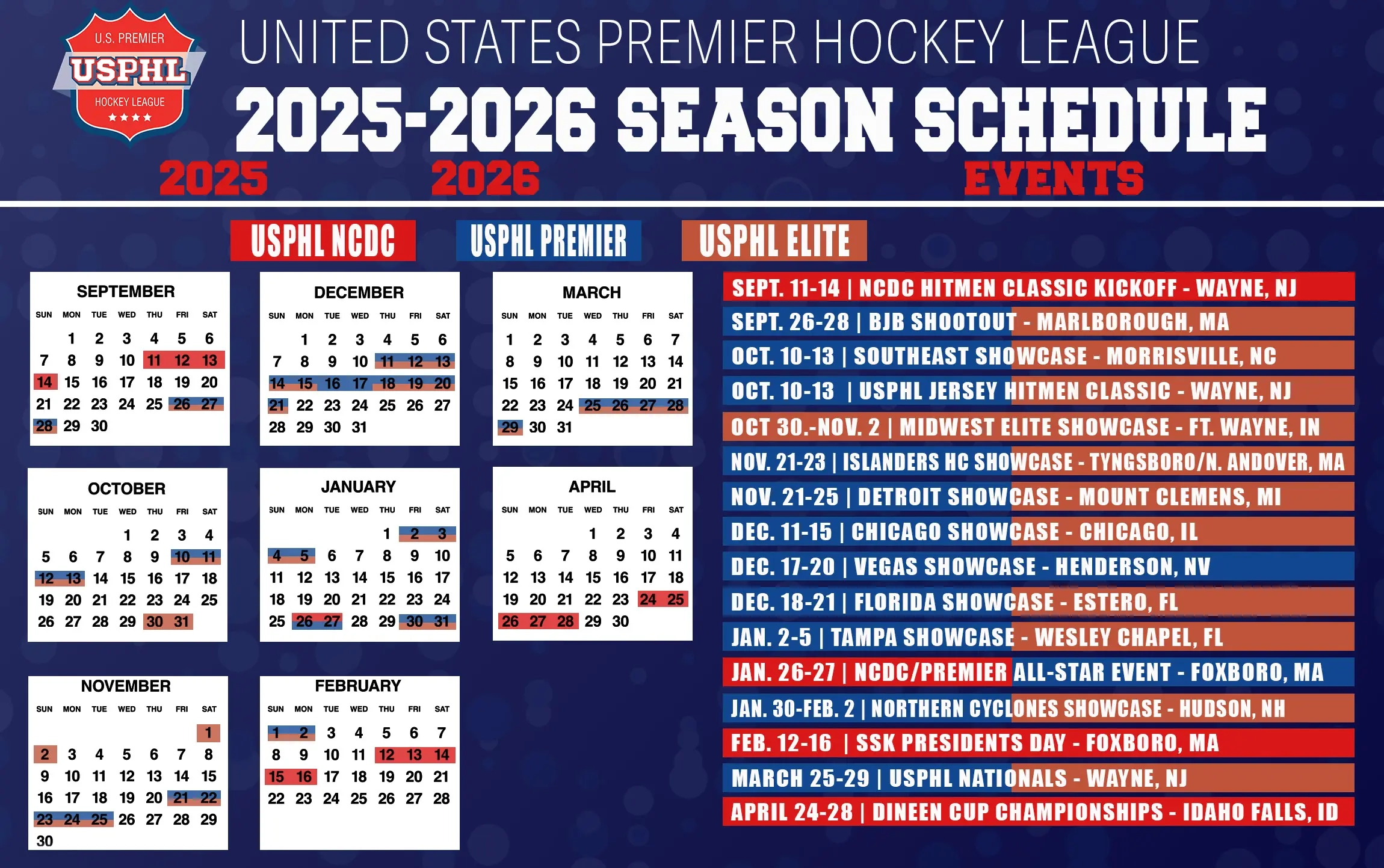 Calendar Of Events Elite USPHL United States Premier Hockey League