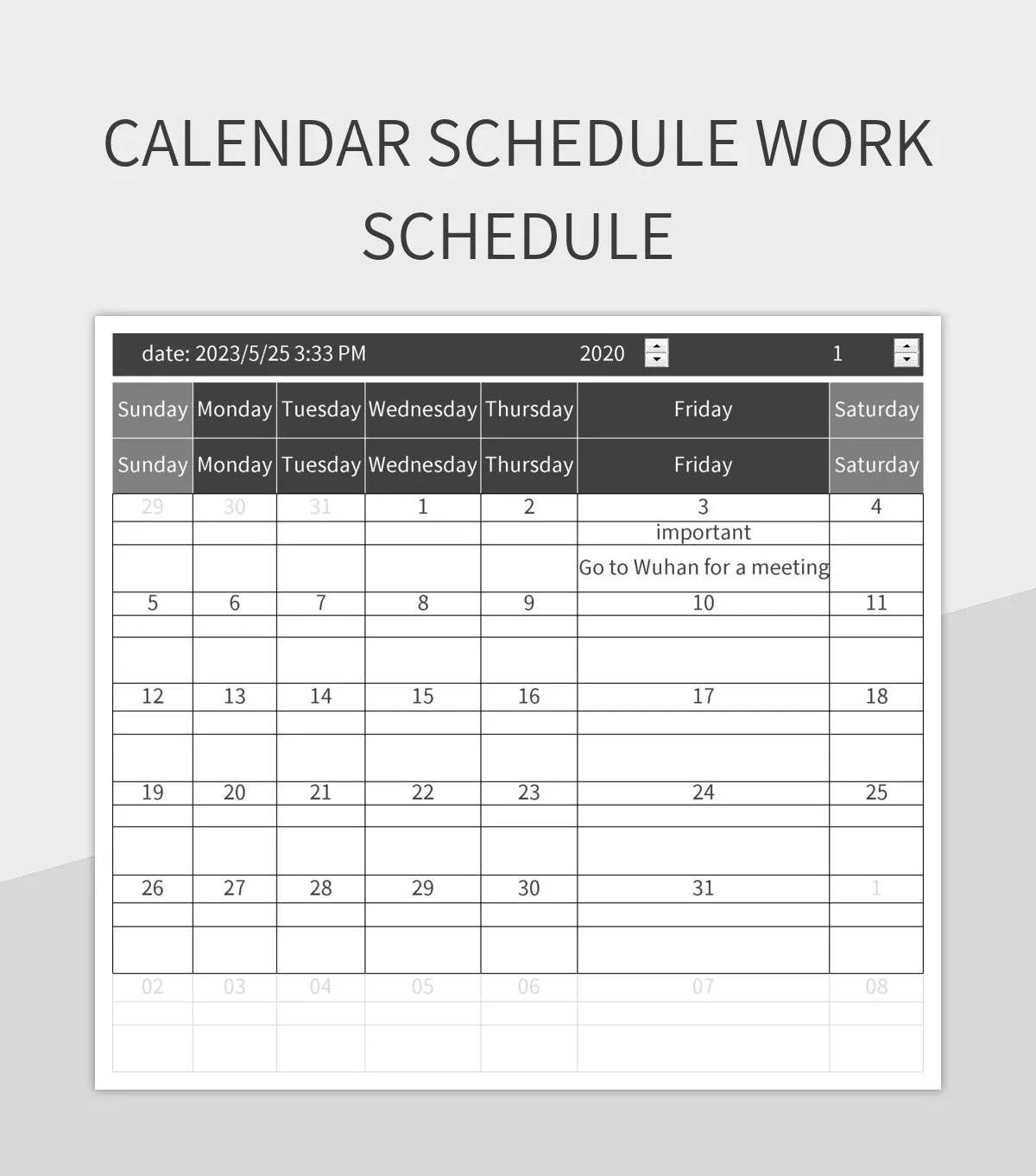 Calendar Schedule Work Schedule Excel Template And Google Sheets File For Free Download Slidesdocs