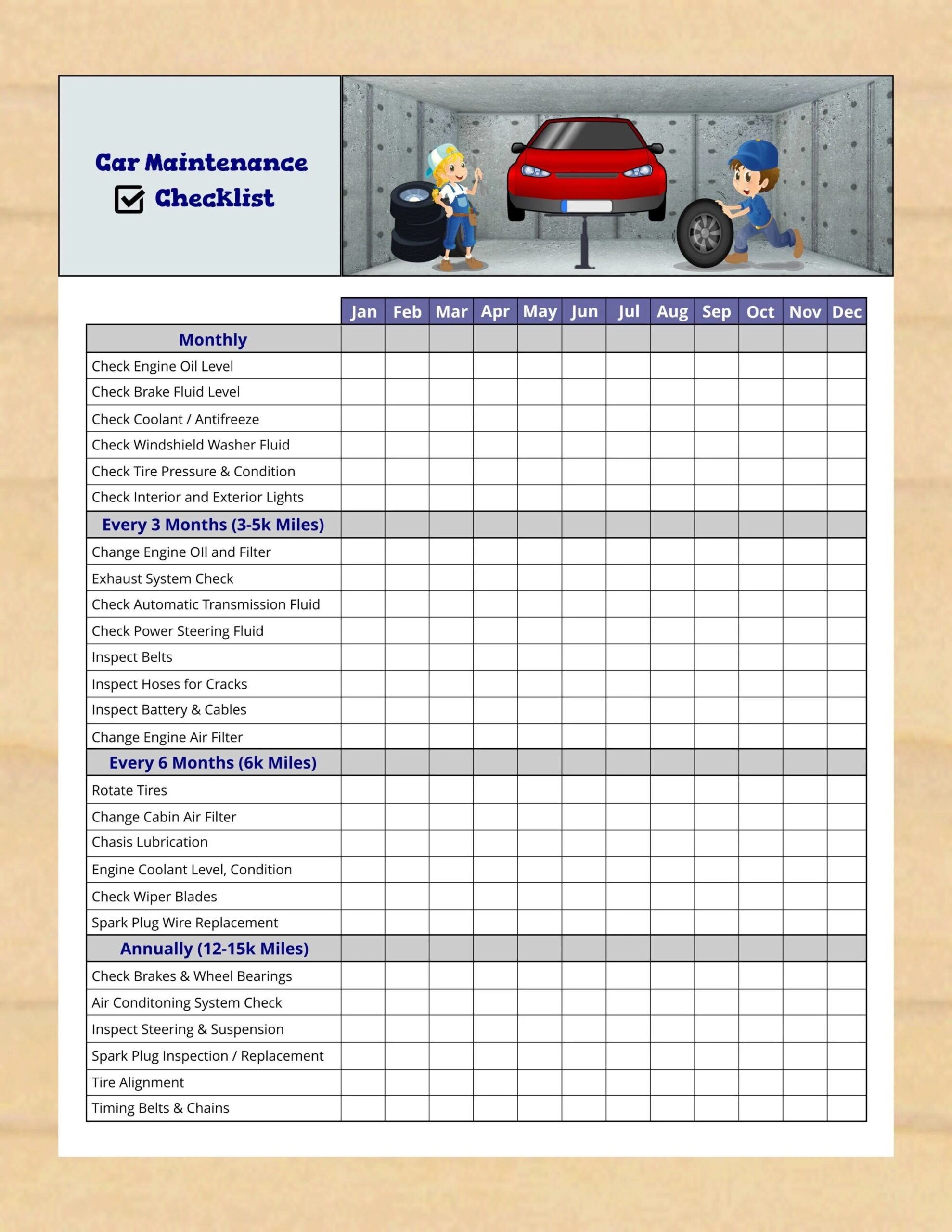 Car Maintenance Checklist Printable Vehicle Maintenance Schedule Instant Download PDF Etsy