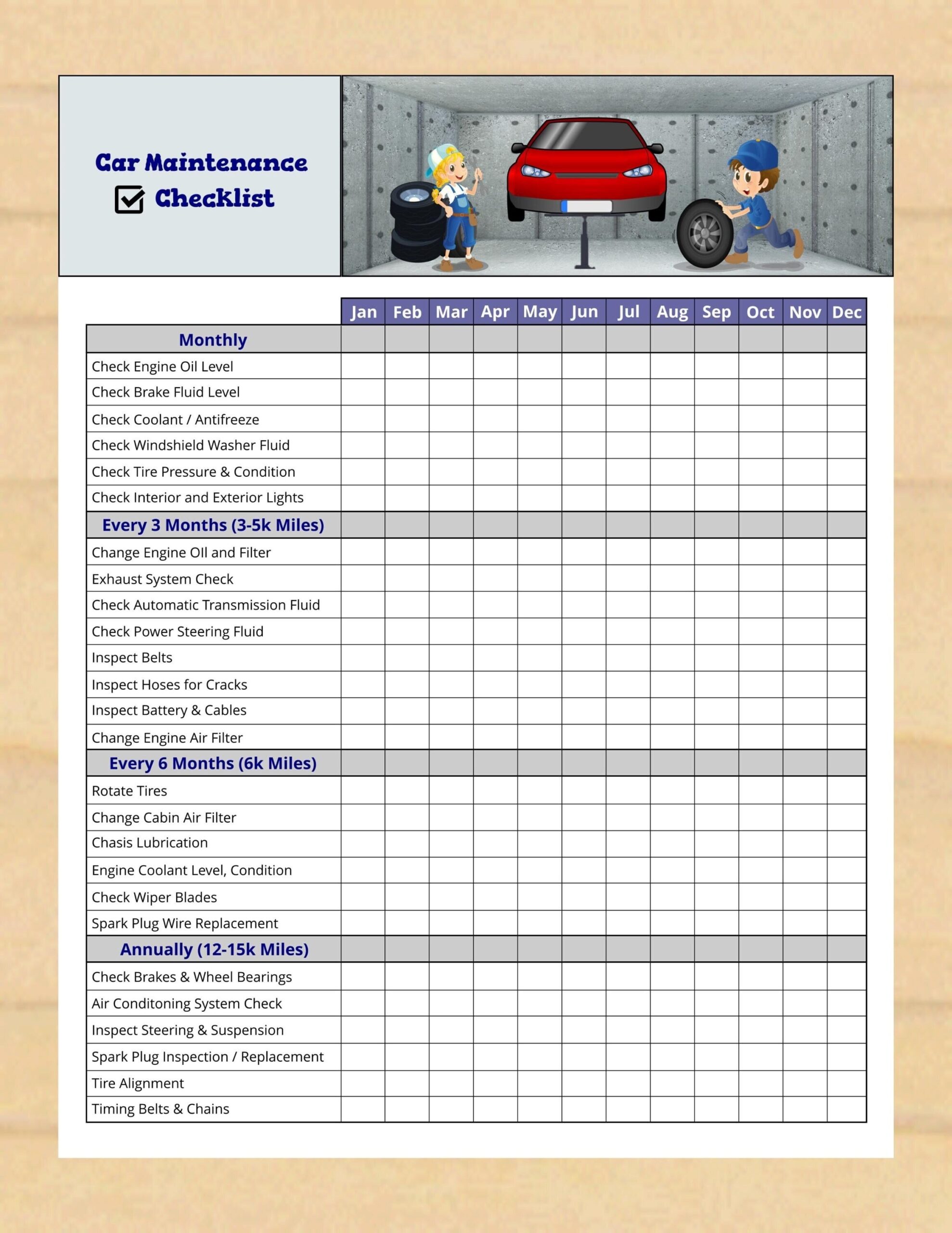 Car Maintenance Checklist Printable Vehicle Maintenance Schedule Instant Download PDF Etsy
