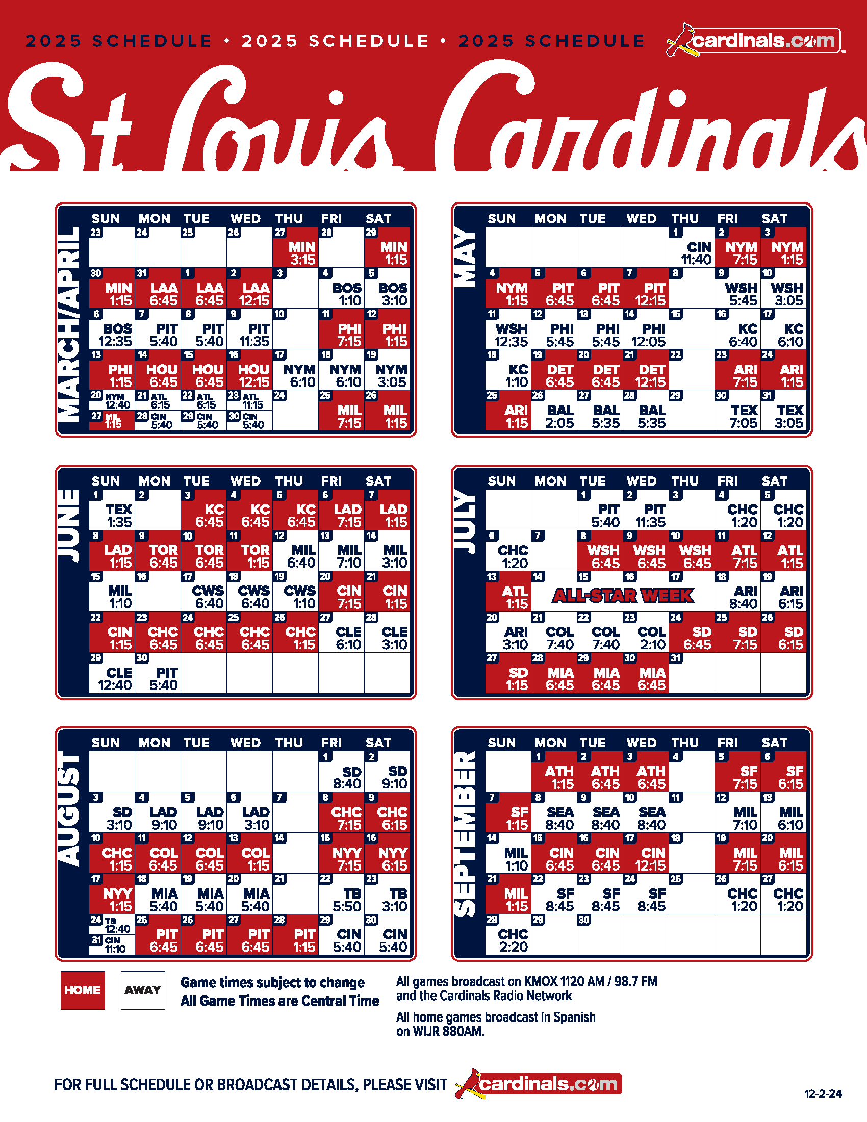 Cardinals Schedules The Franchise Sports Bar And Grill