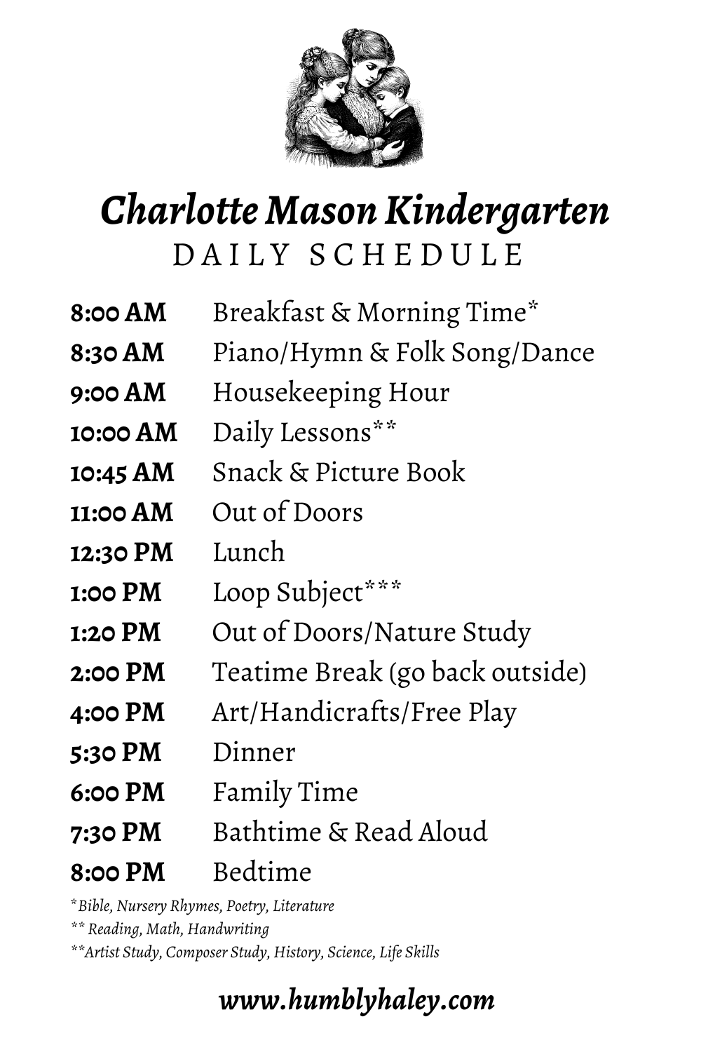 Printable Kindergarten Homeschool Schedule