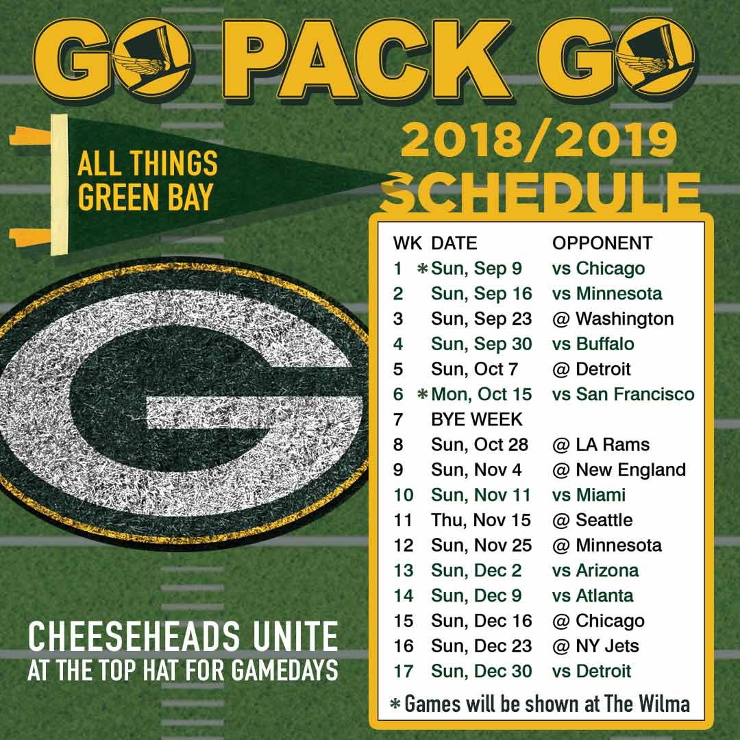Cheeseheads Unite Green Bay Packers Games To Be Screened At Top Hat And The Wilma Logjam Presents