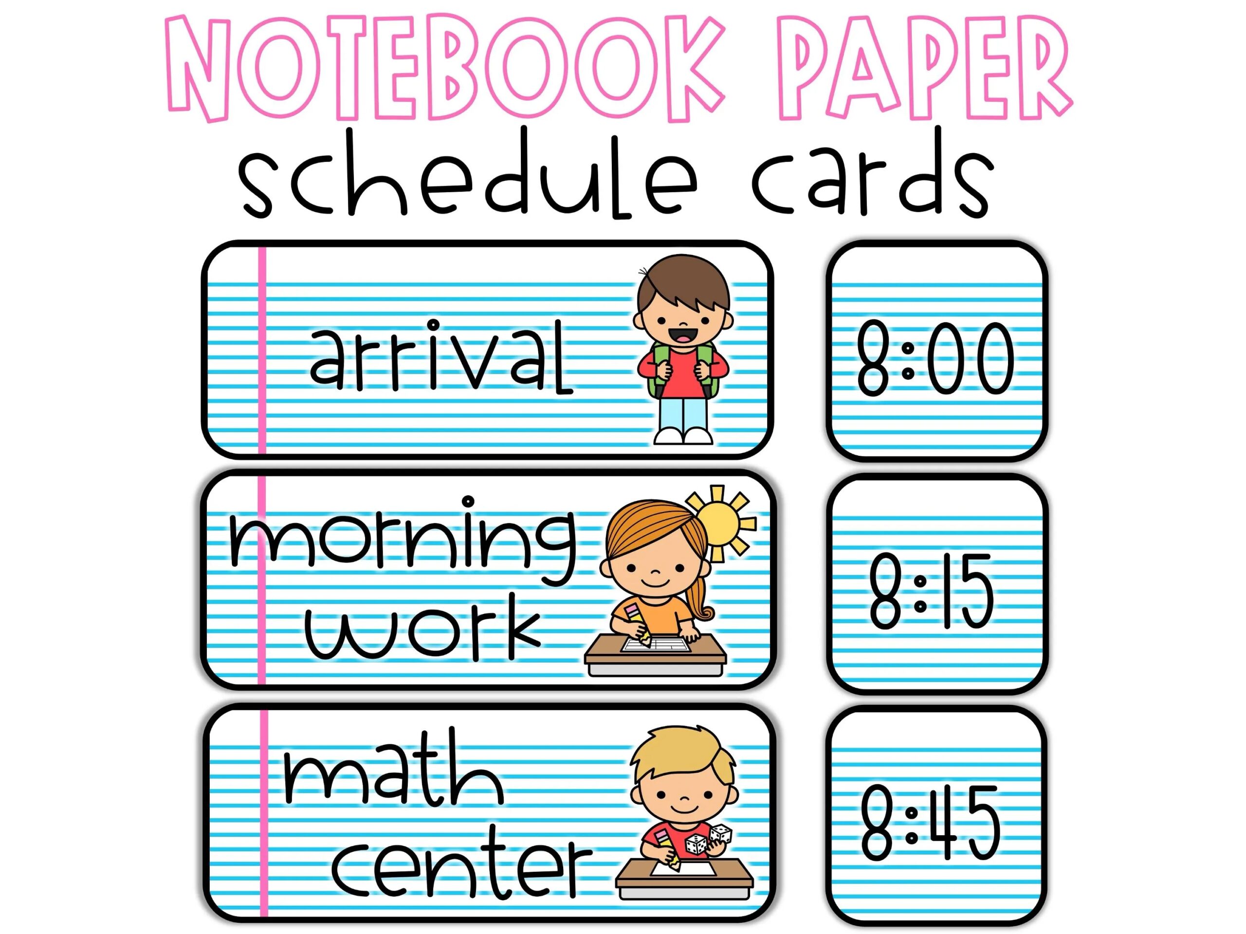 Printable Classroom Schedule Cards