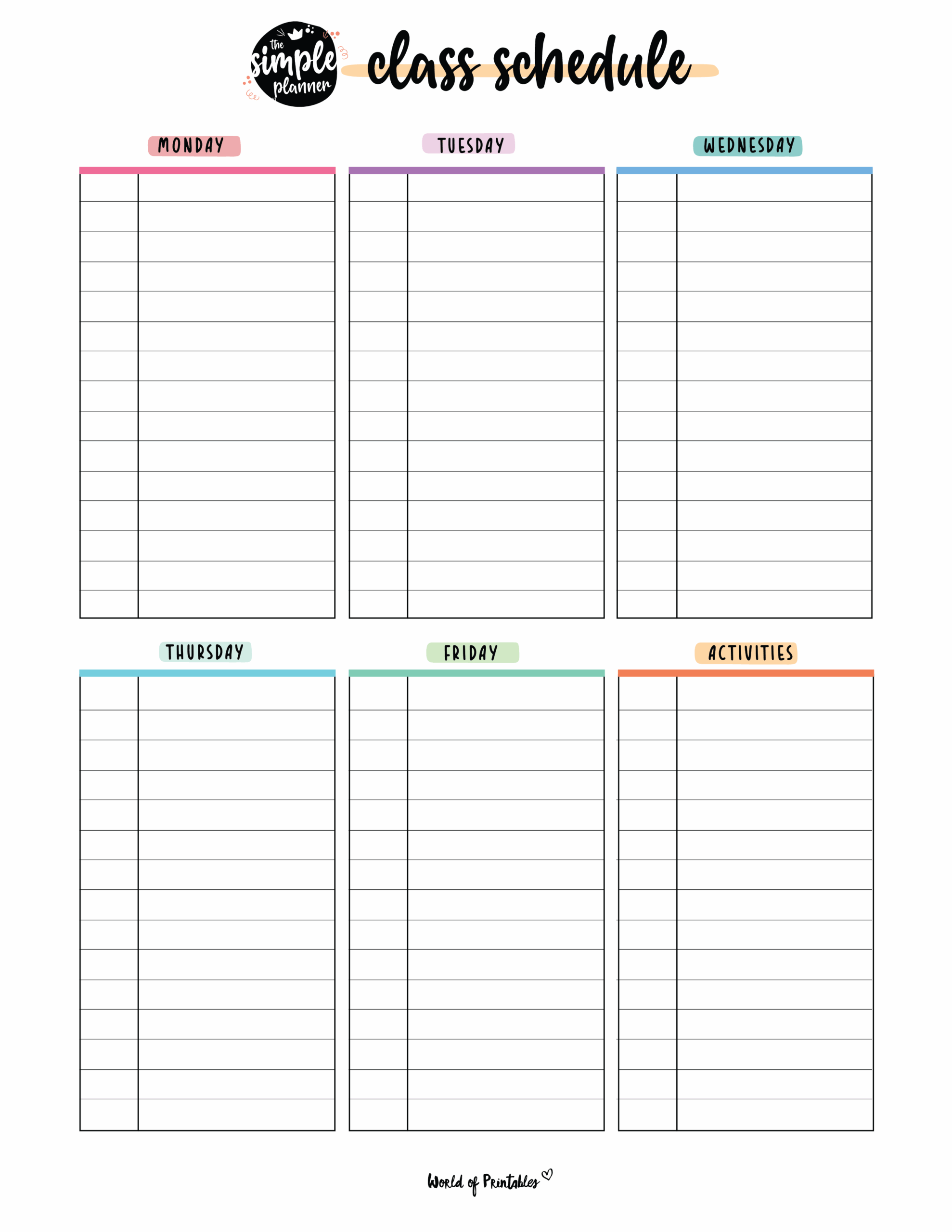 Class Schedule Templates World Of Printables