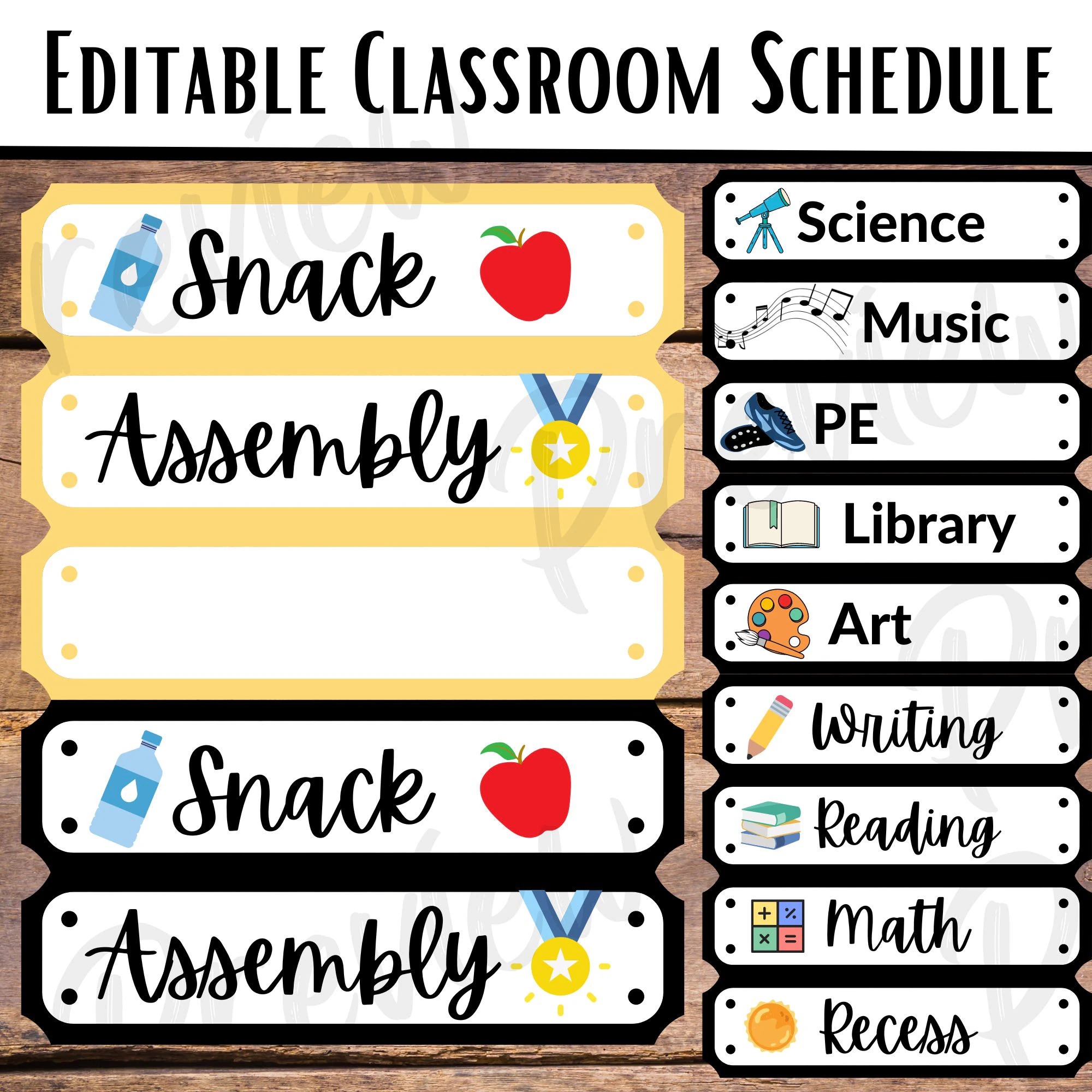 Classroom Schedule Cards Template Editable On Canva Daily Schedule With Music Library And PE Labels For Teachers Back To School Class Decor Etsy