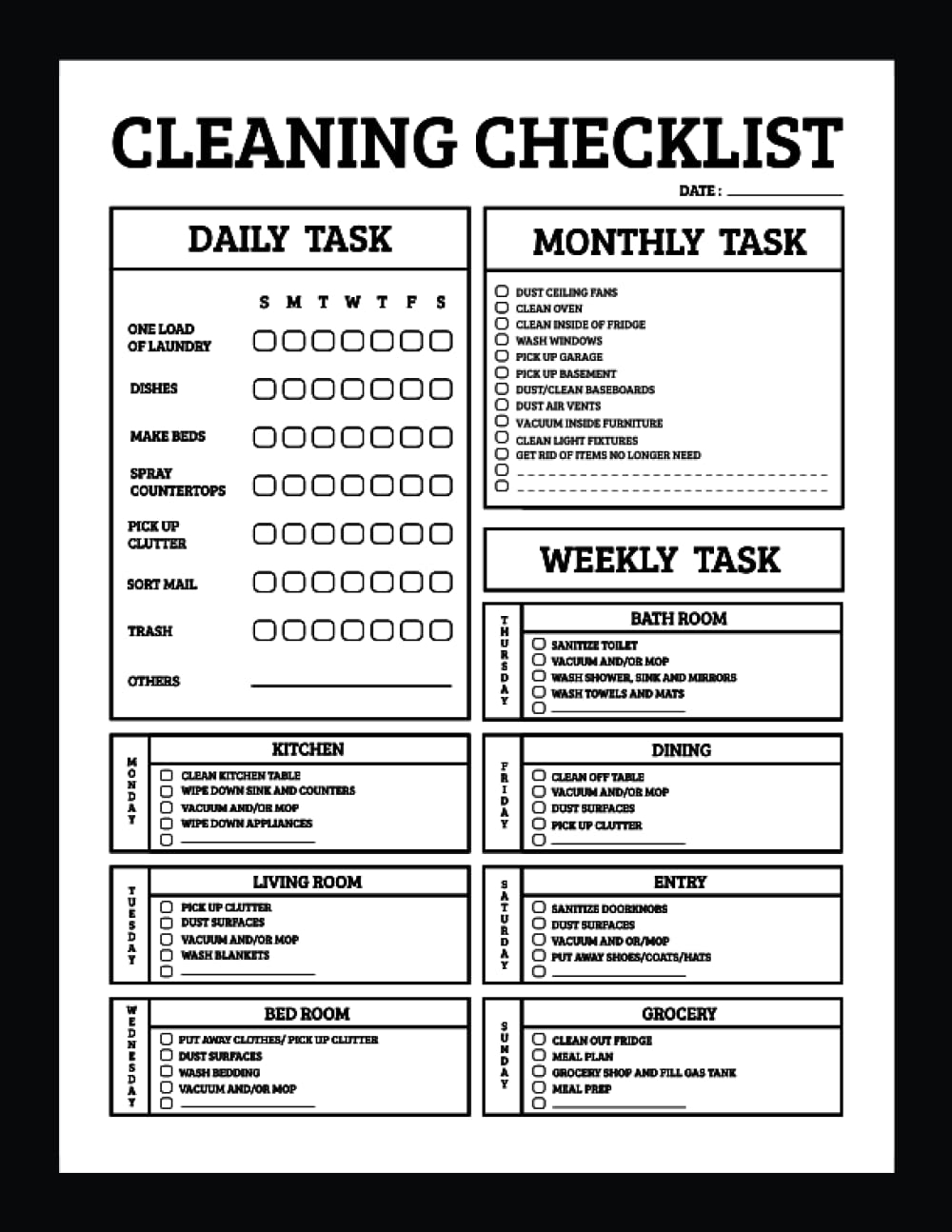 Weekly Housekeeping Schedule Printable