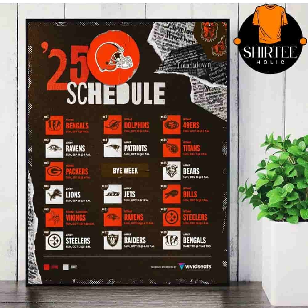 Cleveland Browns Official 2025 NFL Schedule Season 2025 2026 Wall Decor Poster Canvas Shirteeholic