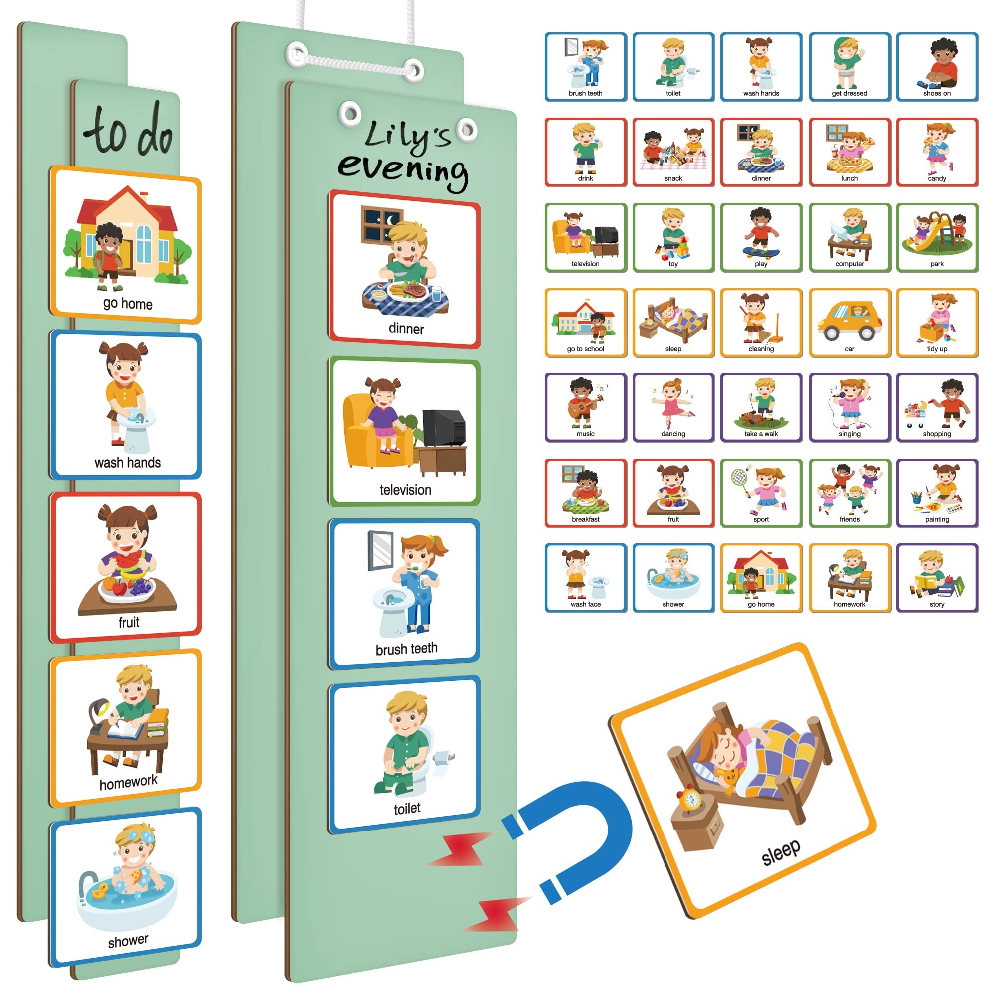 D FantiX Visual Schedule For Kids Toddlers Routine Chore Chart Magnetic Cards For Kids Autism Learning Materials Daily Behavior Schedule For Home School 35 Cards 2 Boards 2 Strips Amazon au Stationery 