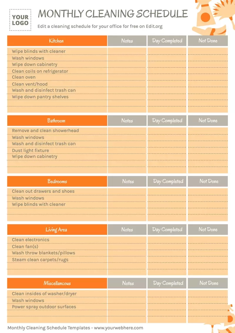 Printable Cleaning Schedule Template Free