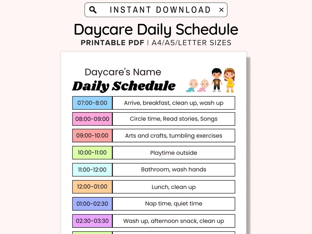 Daily Daycare Schedule Perfect For Daycare Home Daycare Or Childcare Center Editable PDF Form Customizable Home Daycare Schedule A4 A5 Etsy