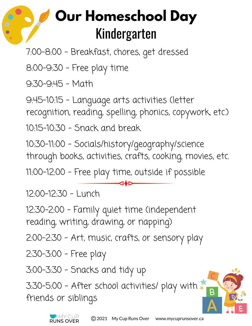Daily Homeschool Schedule For Kindergarten What Works And What Doesn t