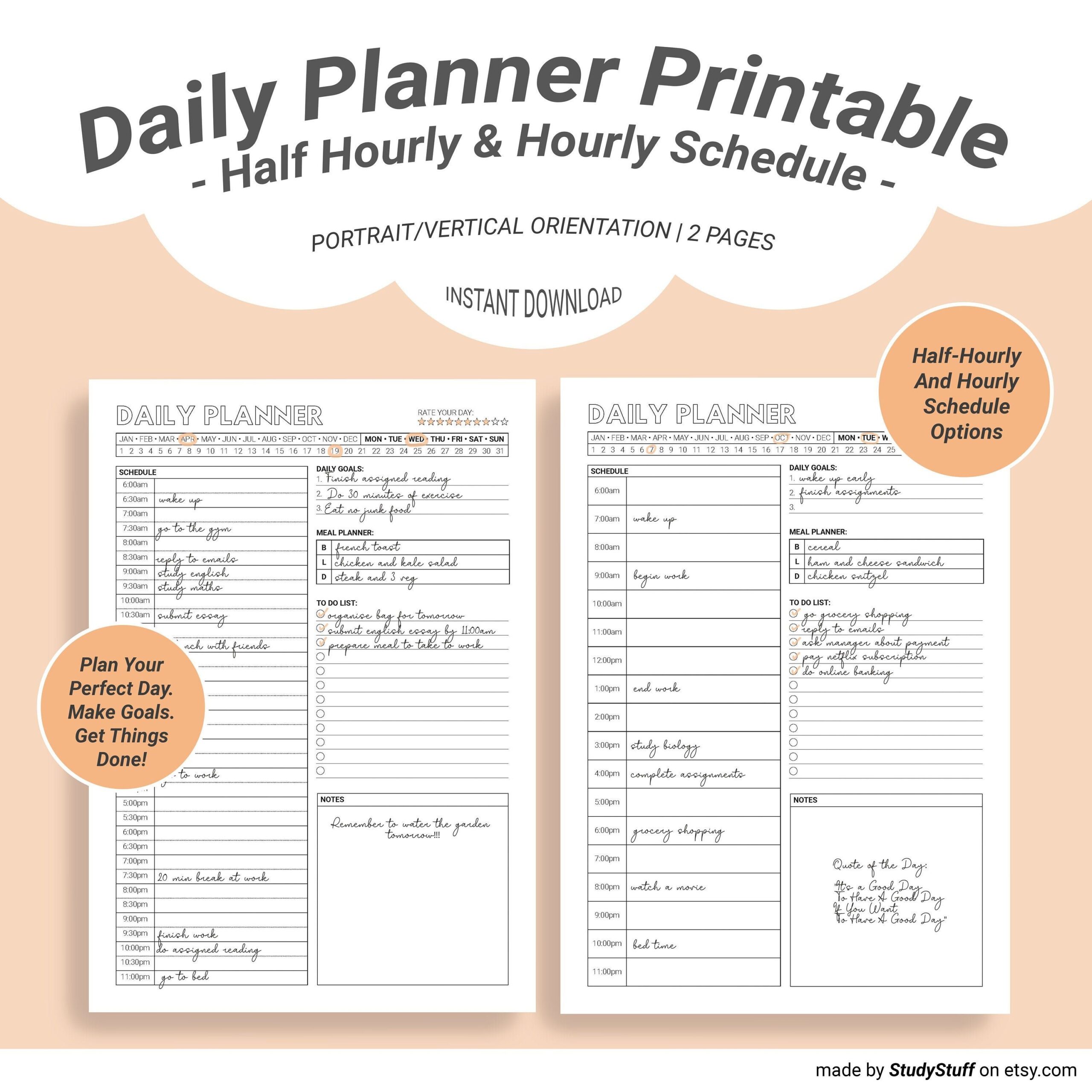 Half Hour Schedule Printable