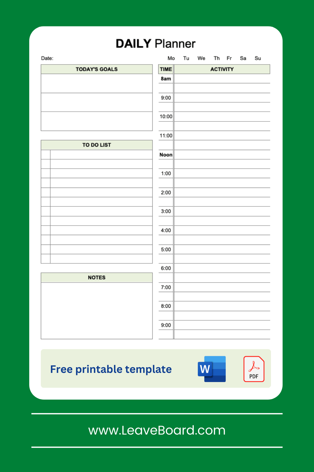 Free Printable Daily Schedule Templates