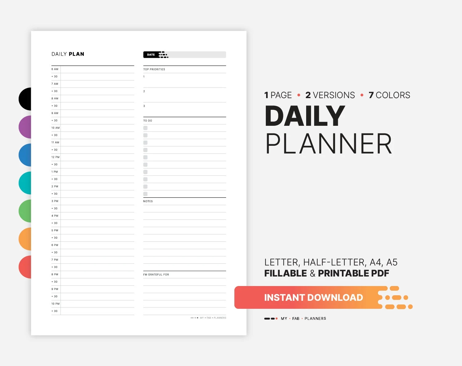 Daily Planner With Time Slots Fillable To Do List And Schedule Template Hourly Planner Printable Letter Half letter A4 A5 PDF Etsy
