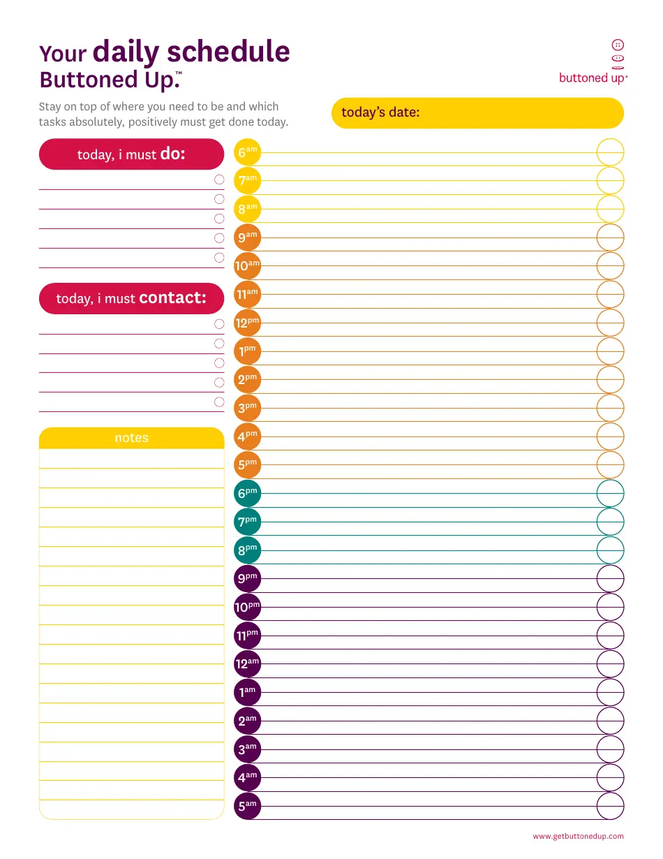 Daily Schedule Template Buttoned Up Download Printable PDF Templateroller