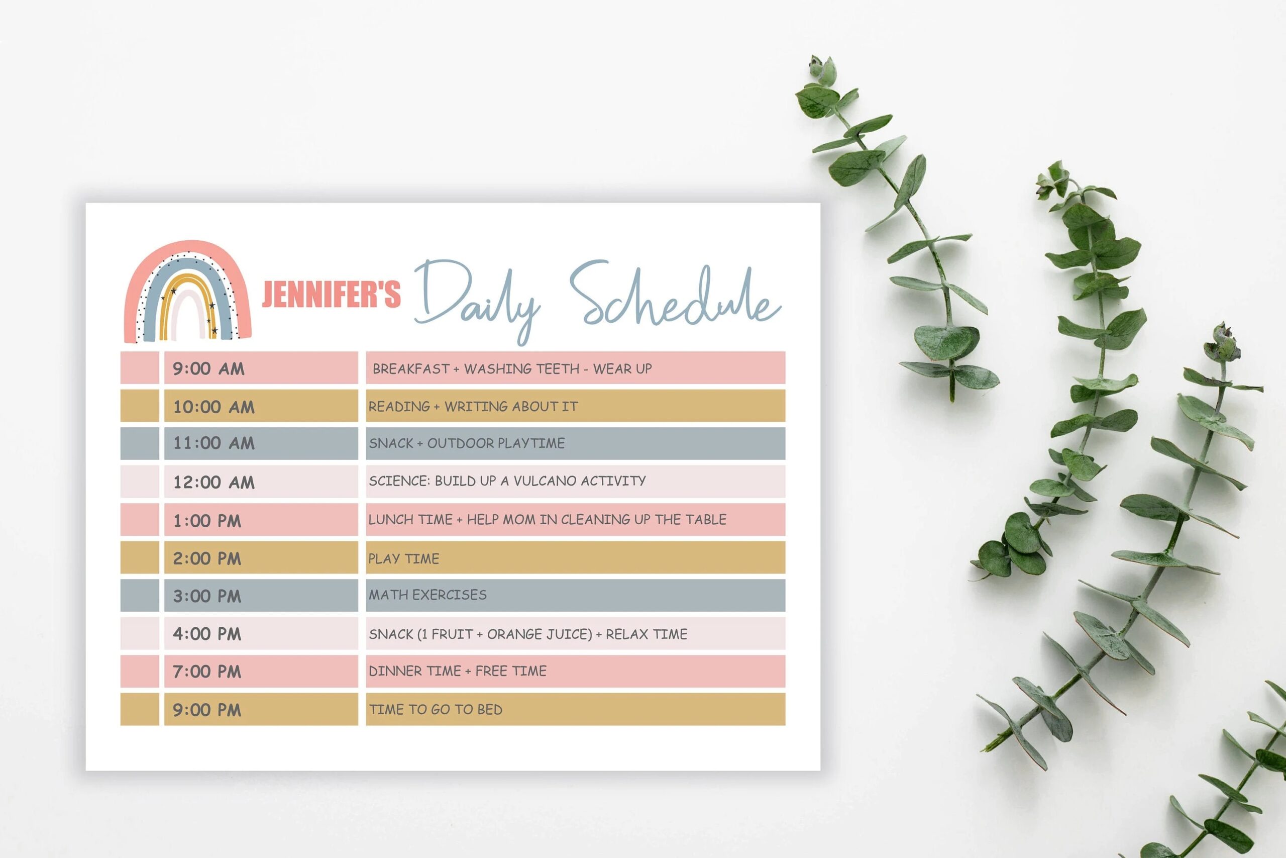 Kids Daily Schedule Template Printable