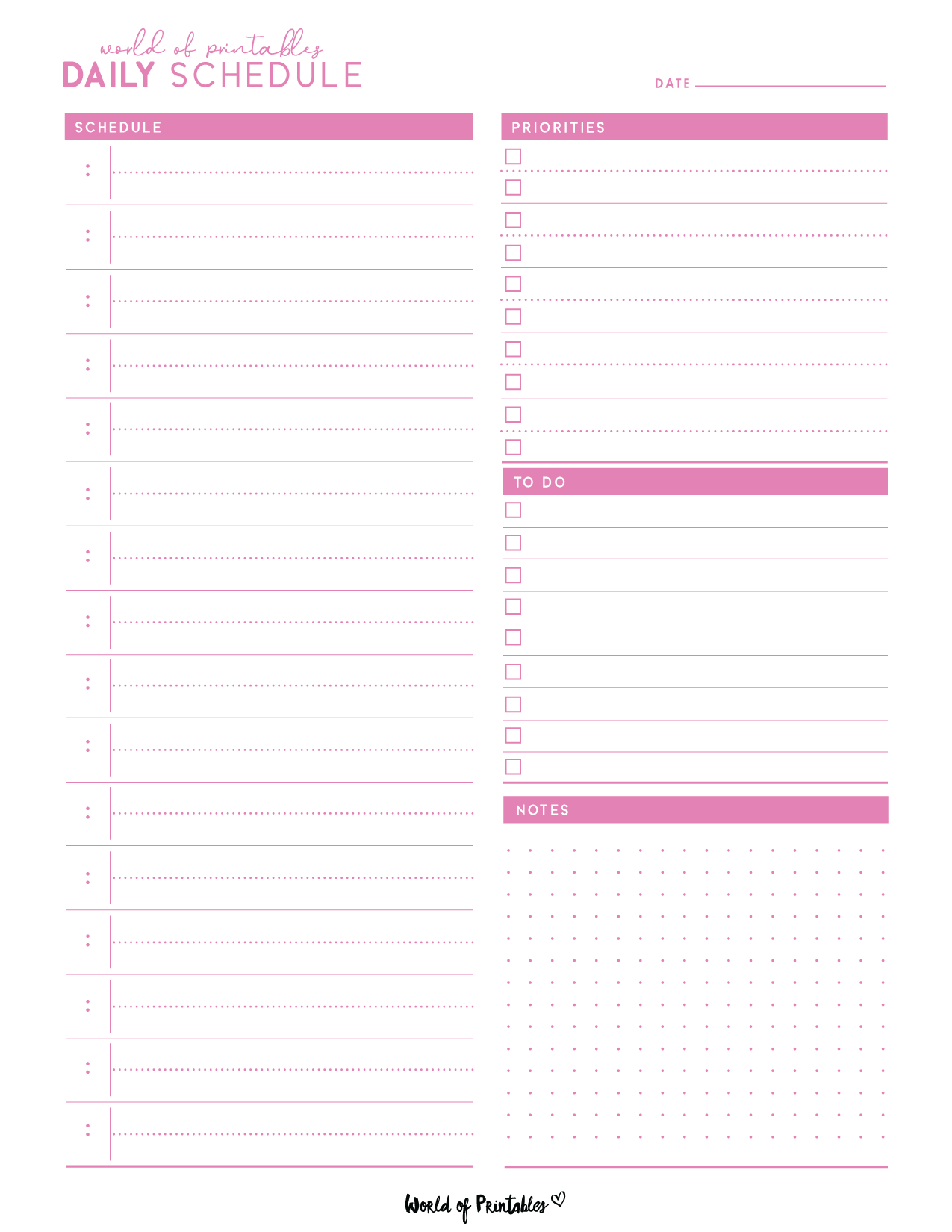 Daily Schedule Blank Printable
