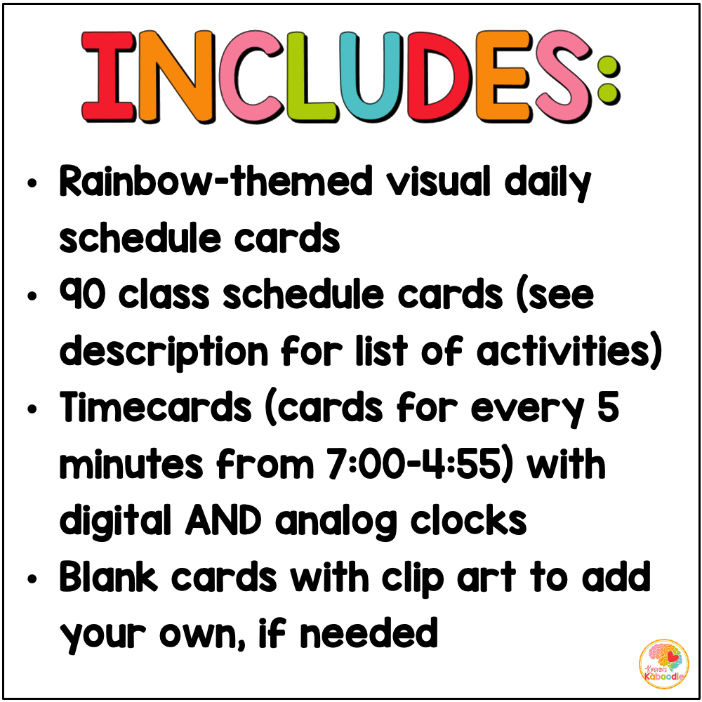 Daily Visual Schedule Cards W Digital And Analog Clocks Rainbow