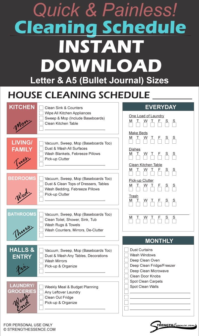 Daily Weekly Monthly Cleaning Checklist Printable Free Printable Party Favors