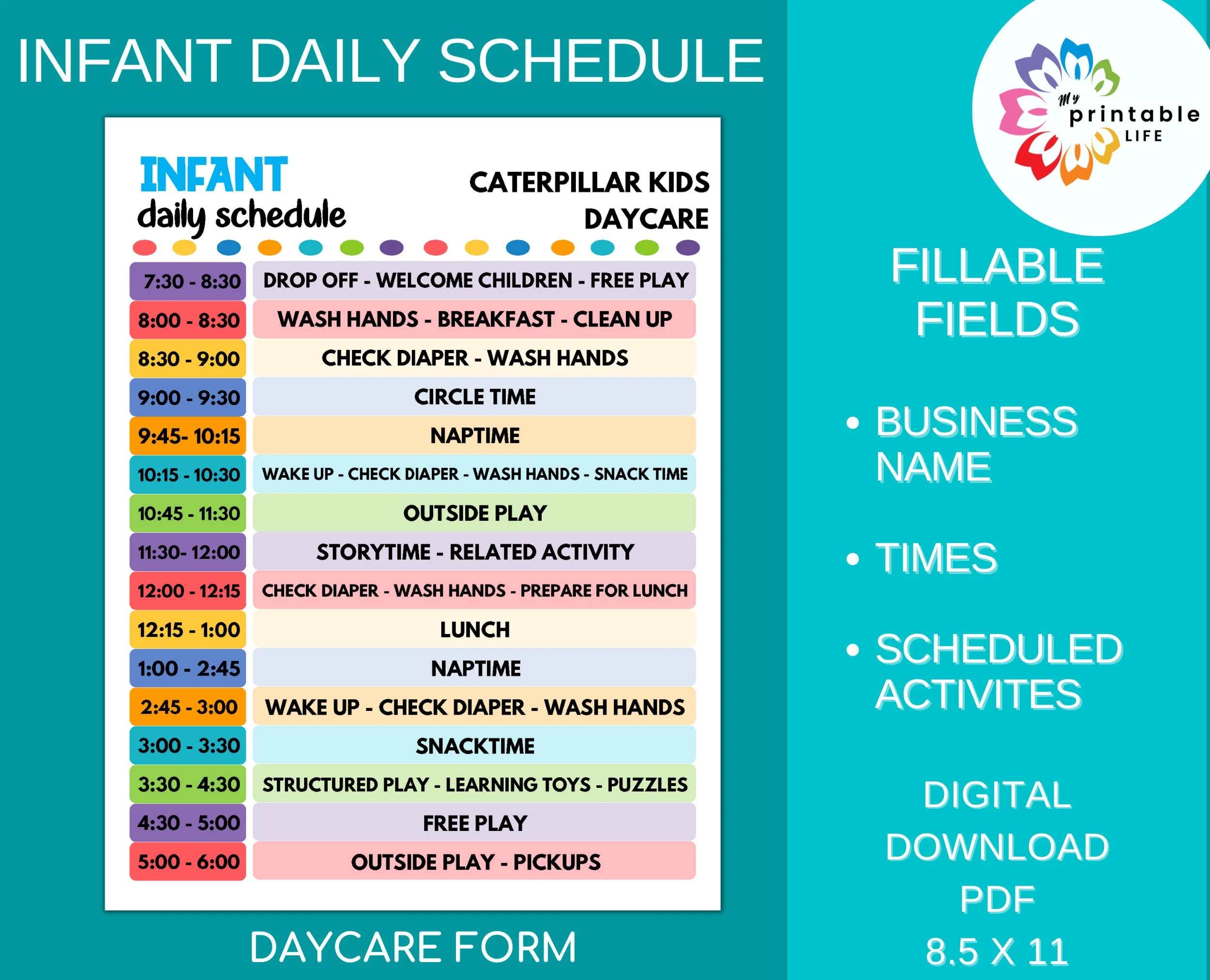 Daycare Daily Schedule For Infants Printable Child Care Fillable PDF Etsy