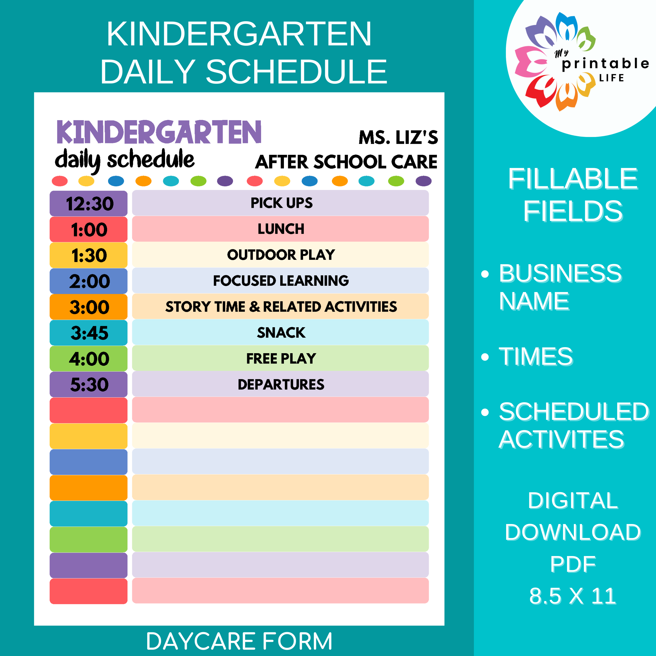 Daycare Daily Schedule For Kindergarten Printable Child Care Worksheets Library