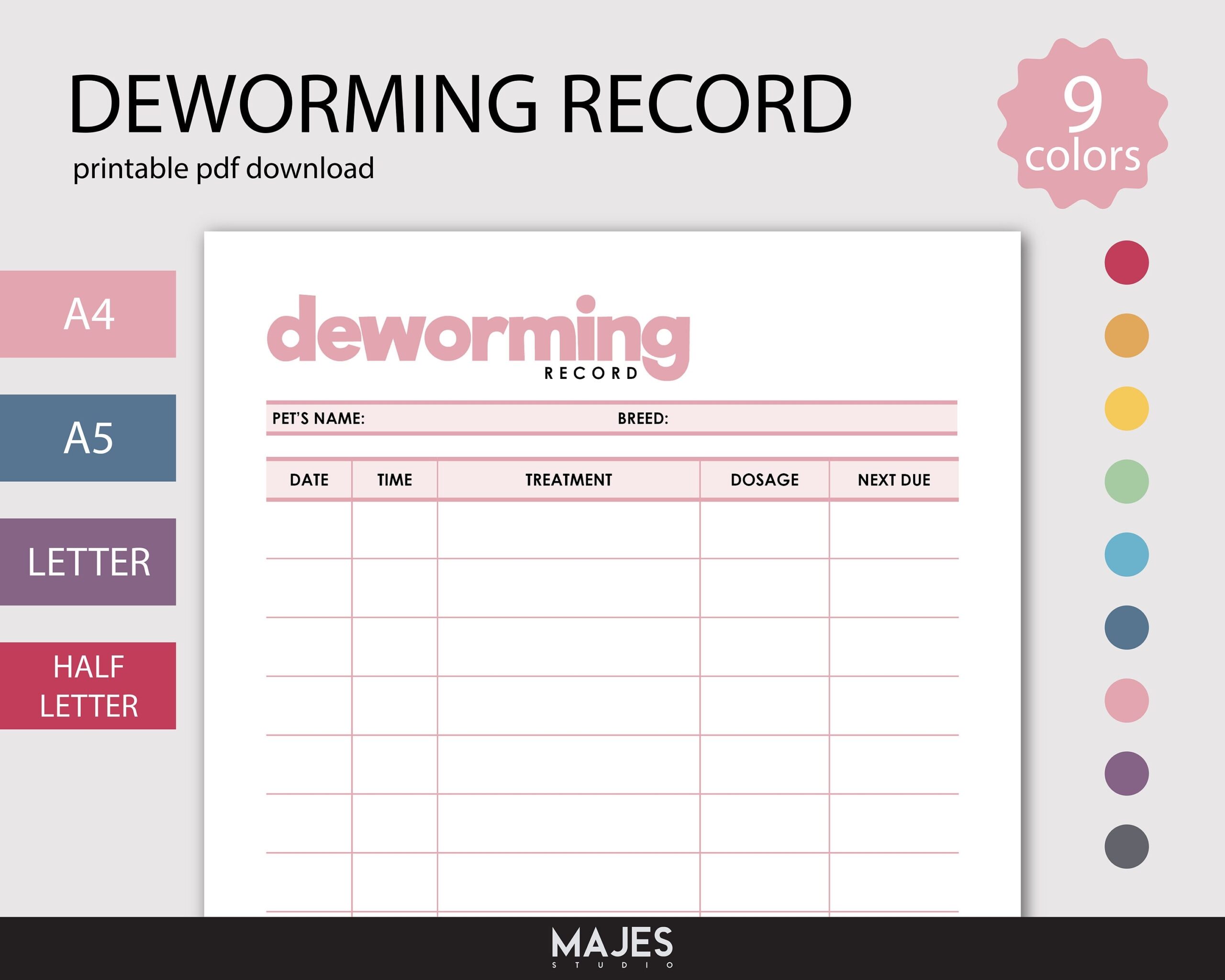 Dewormer Schedule Horse Deworming Puppy Health Record Printable Dog Record Dog Vaccination Dog Breeder Records Dog Medication Pet Etsy Ireland