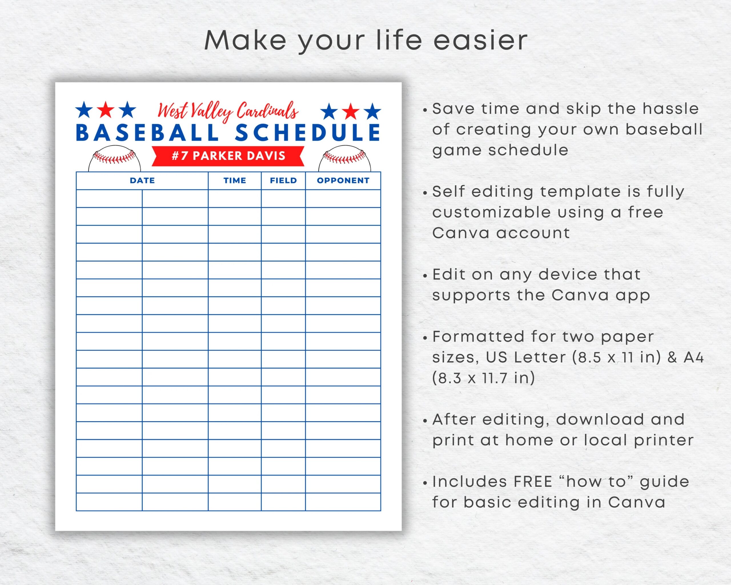 DIY Baseball Game Schedule Printable Perfect For Team Schedules And Parents Etsy