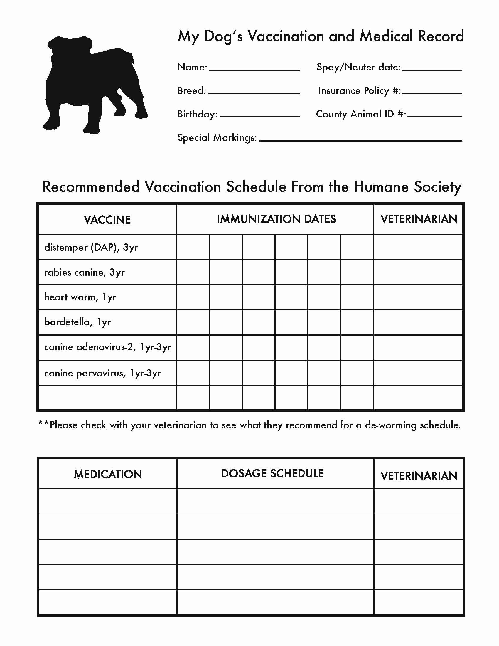 Dog Vaccination Chart Printable