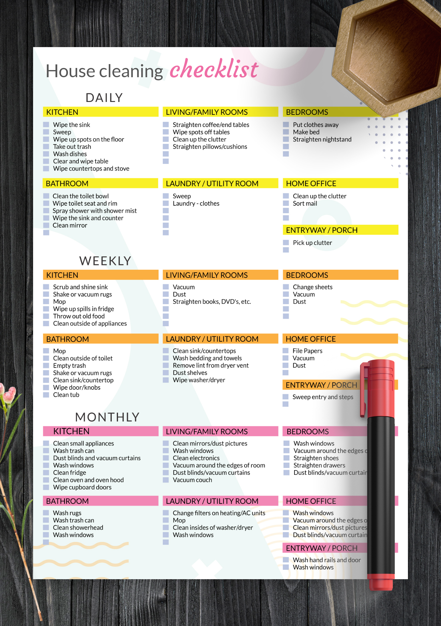 Download Printable Colored House Cleaning Checklist Template PDF