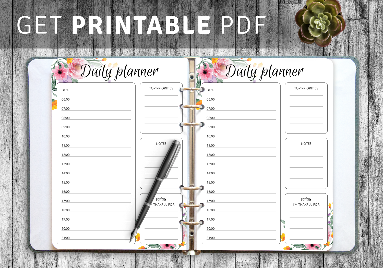 Download Printable Daily Hourly Planner With Flowers PDF