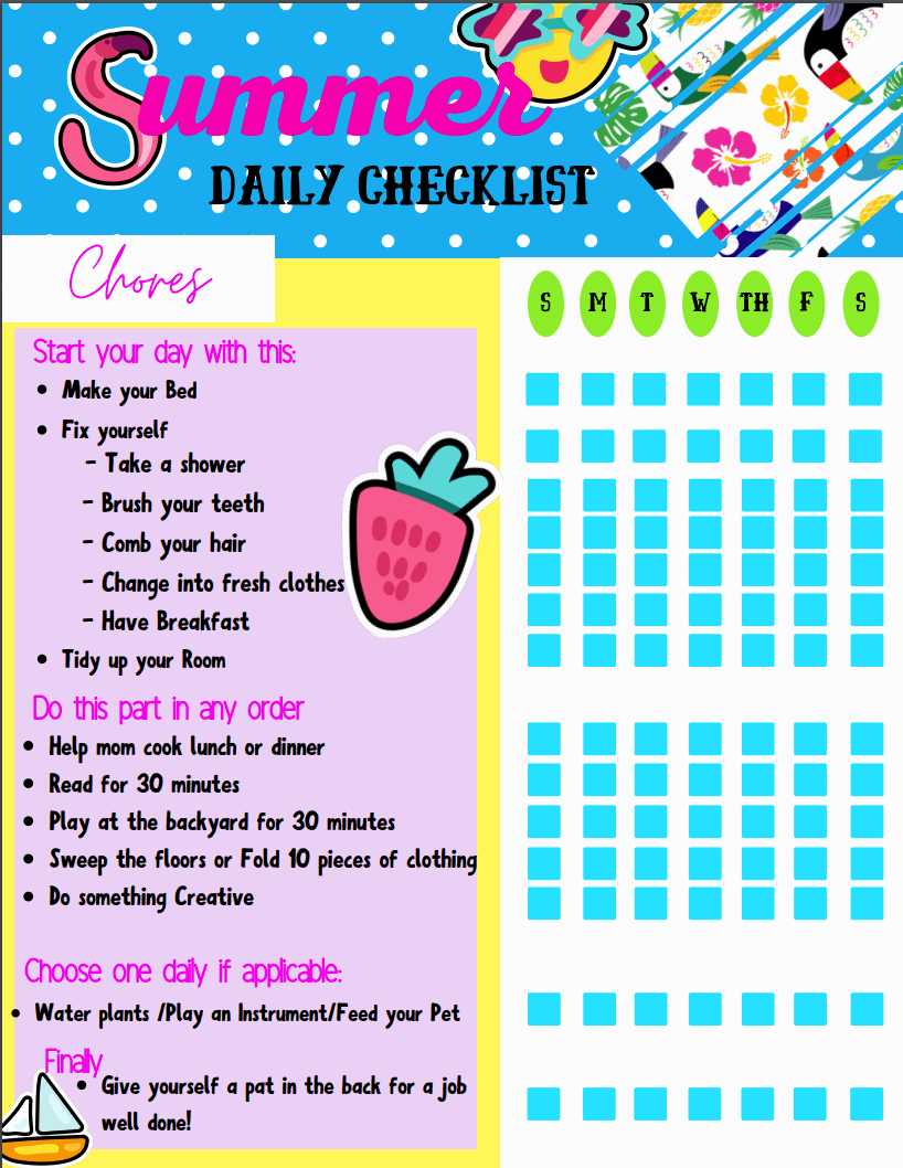 Easy Routine Free Printable Summer Checklist For Kids