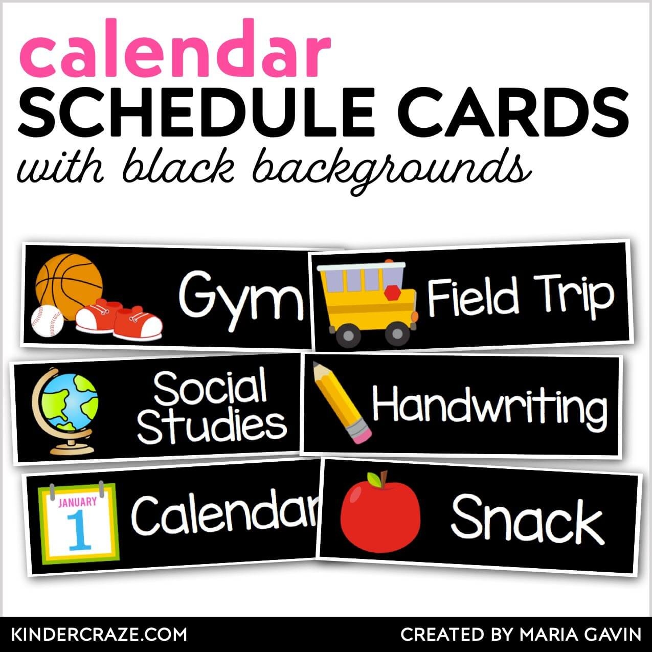 EDITABLE Classroom Daily Visual Schedule Cards With Black Backgrounds Kinder Craze