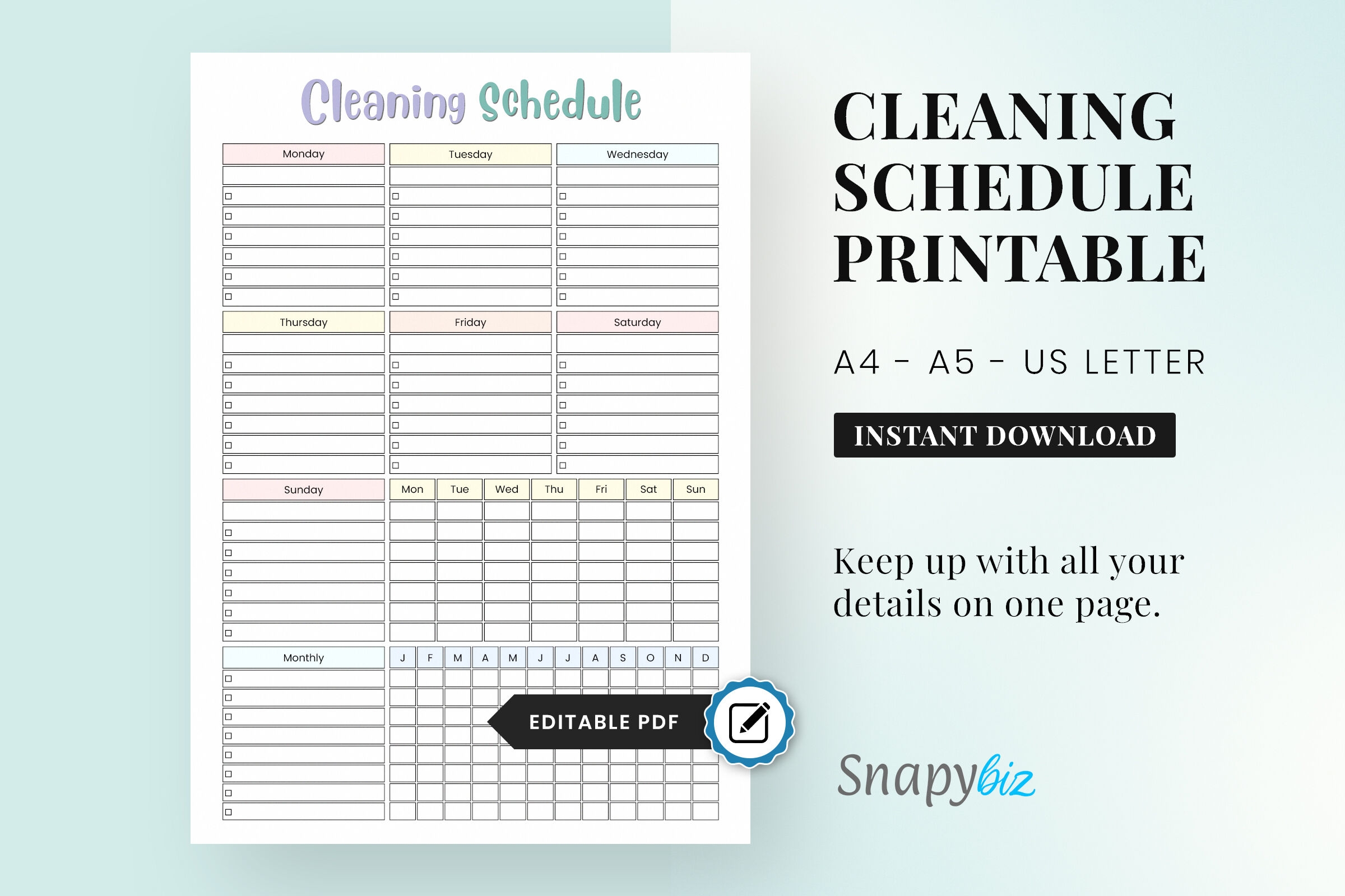 Editable Cleaning Schedule Printable By SnapyBiz TheHungryJPEG