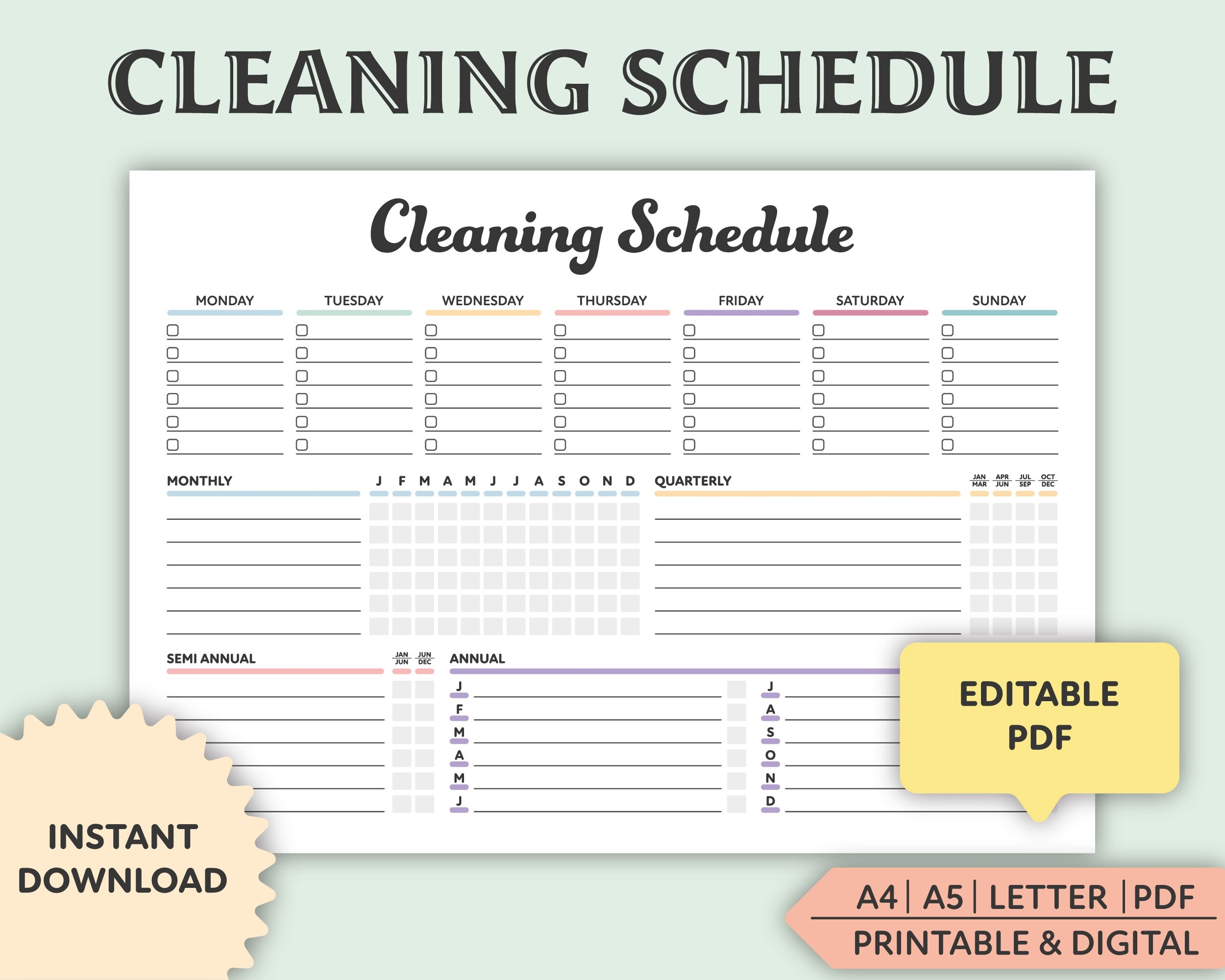 Editable Cleaning Schedule Printable Weekly Cleaning Planner Monthly Yearly Cleaning Checklist House Chore List Digital Etsy