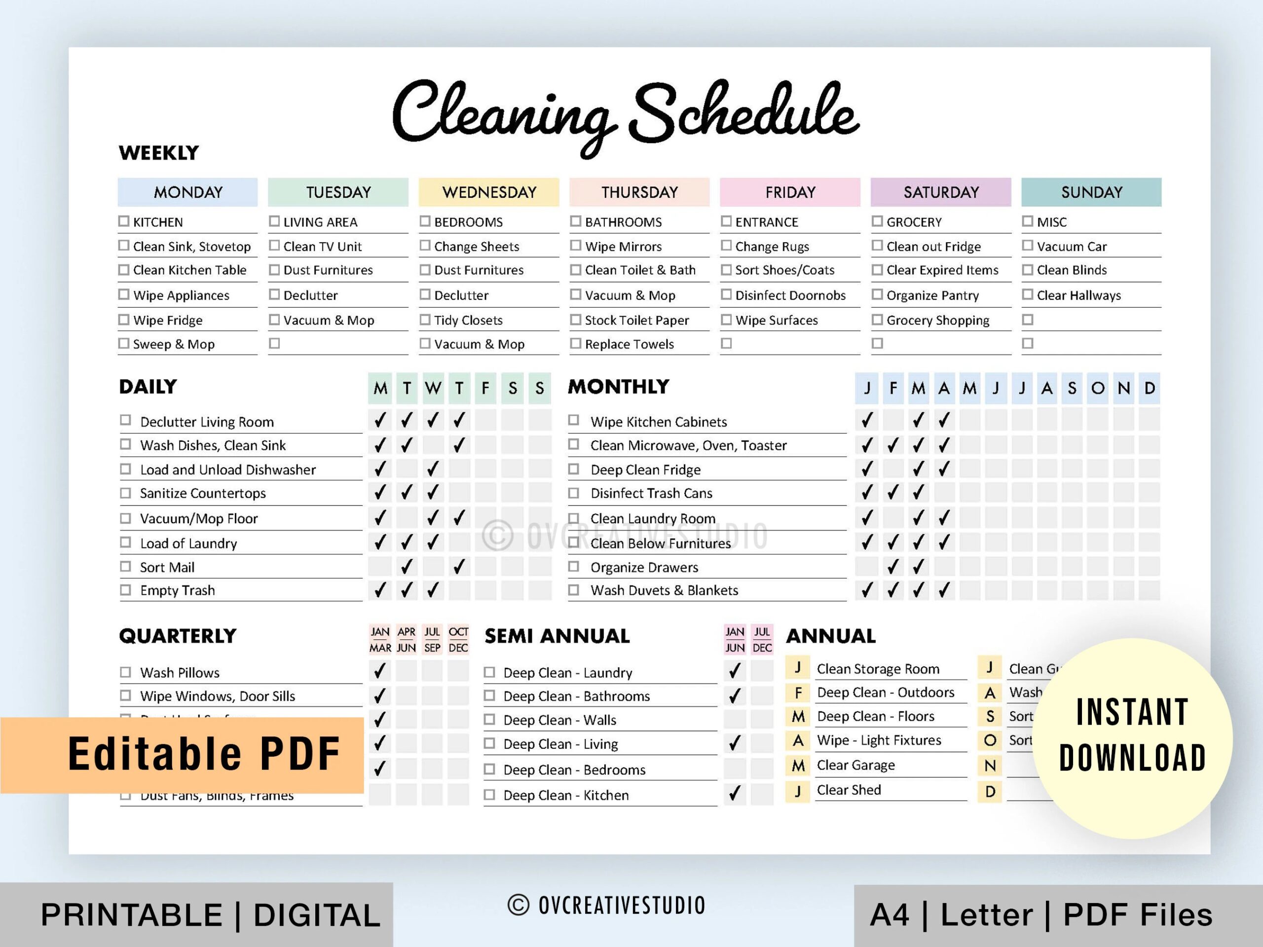 Editable Cleaning Schedule Printable Weekly Monthly Yearly Cleaning Checklist ADHD Cleaning Planner House Chore List Digital PDF