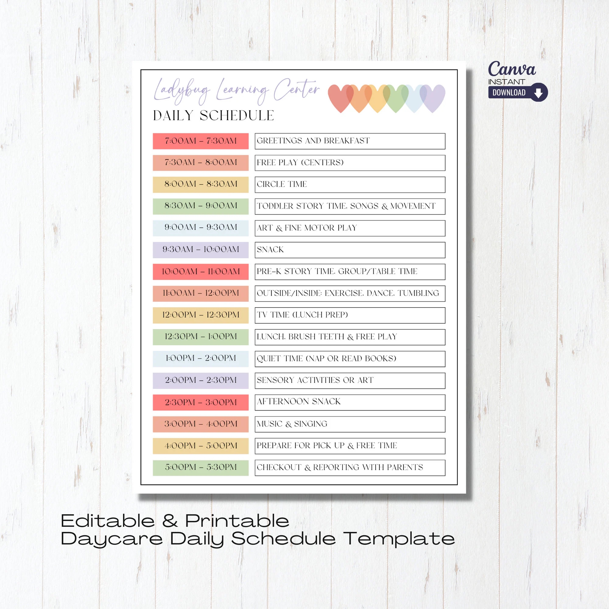 Editable Daily Daycare Schedule Template Printable Home Daycare Form Preschool Daily Routine Daily Routine Log Canva Template Etsy