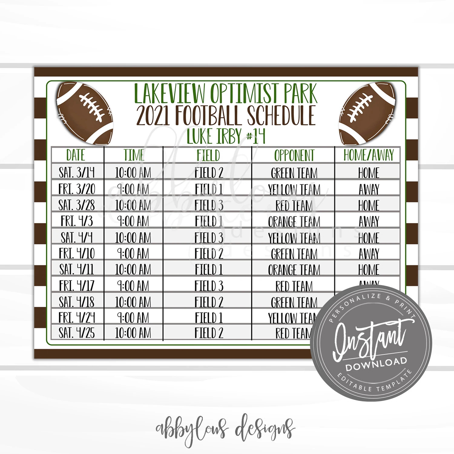 EDITABLE Football Game Schedule Printable Practice Schedule Summer Ball Schedule Editable Schedule Editable File Digital Template Etsy