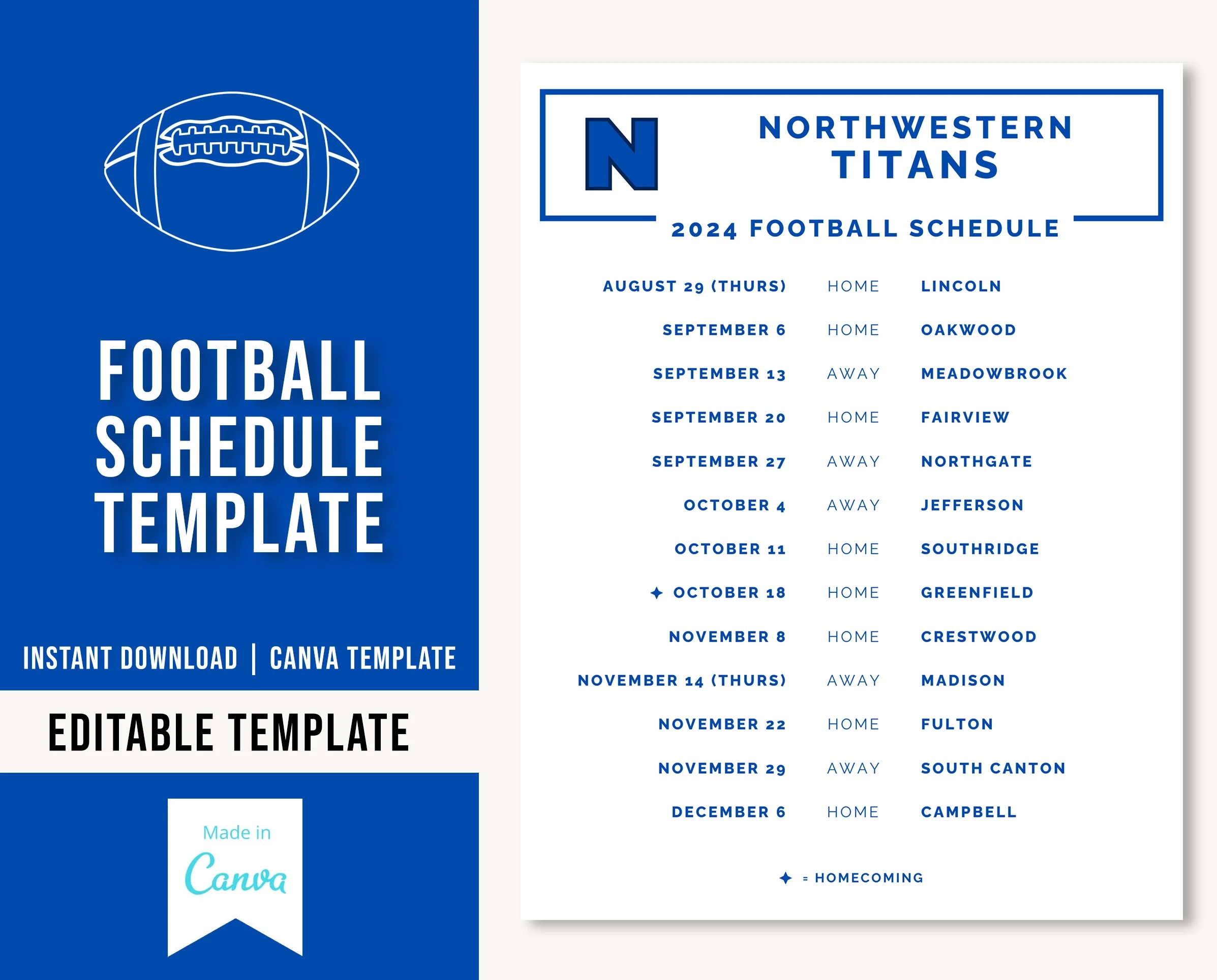 Editable Football Schedule Template Football Schedule Template Football Schedule Football Team Schedule Football Games Schedule V2 Etsy
